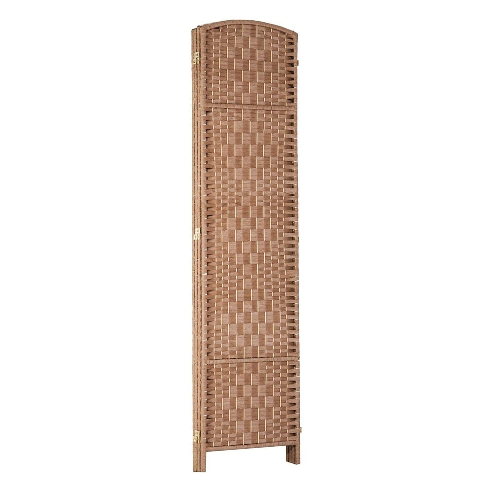 HomCom 6' Tall Wicker Weave Four Panel Room Divider Privacy Screen - Natural Blonde Wood