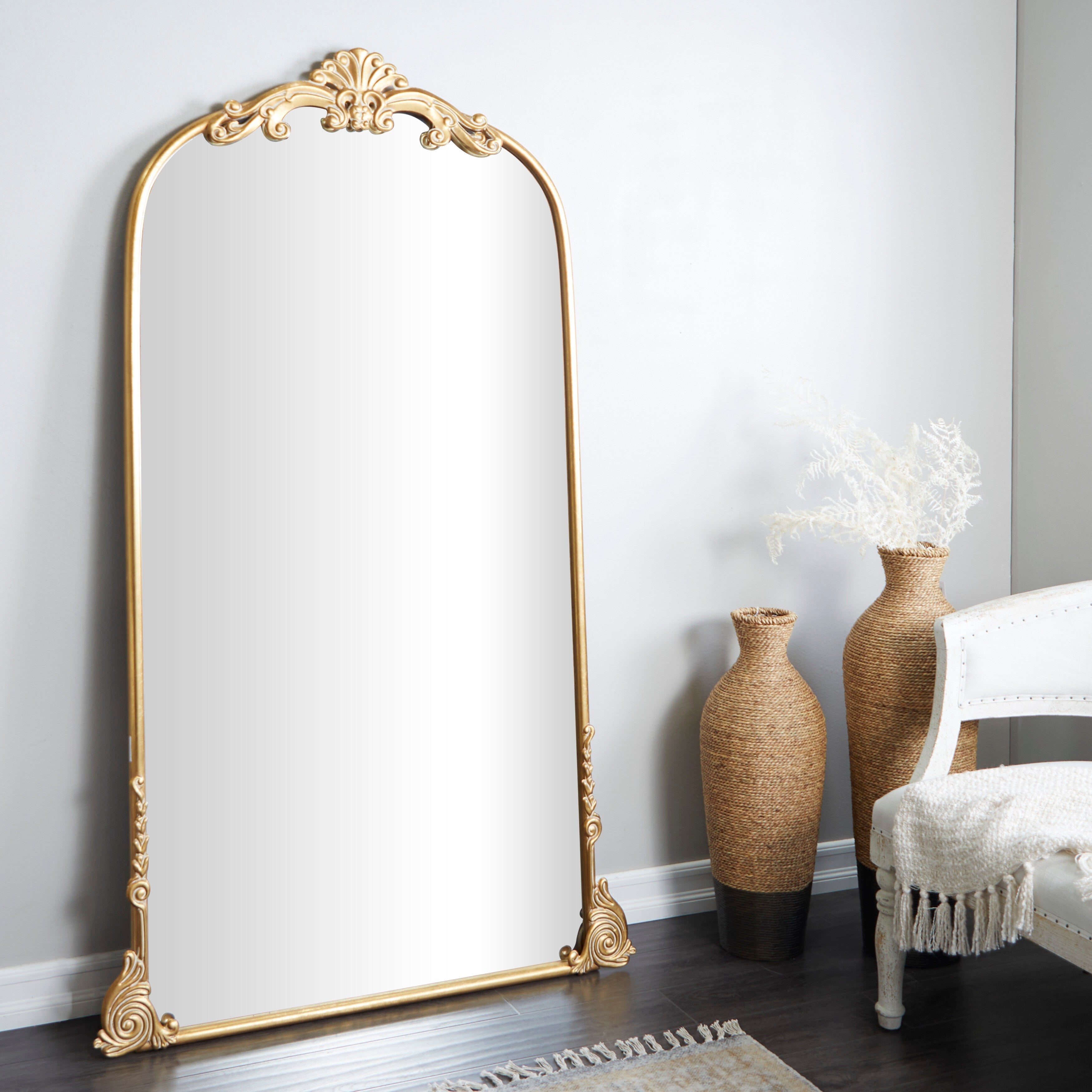 Metal Scroll Ornate Baroque Floor or Wall Mirror - Gold - Various Sizes and Shapes - Roche River Decor