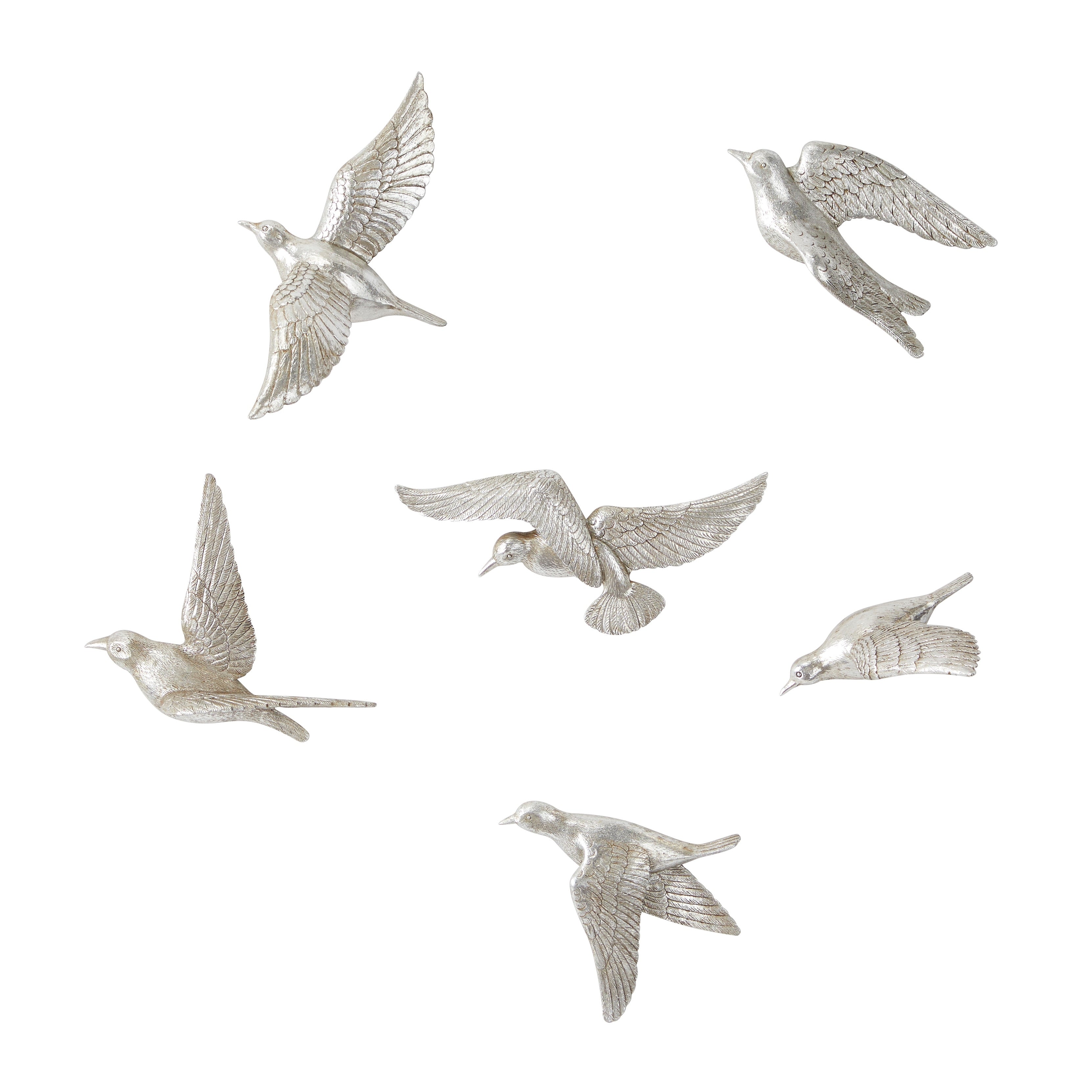 Artistic Polystone Floating Bird Wall Decor (Set of 6) - Gold, Brown, Silver