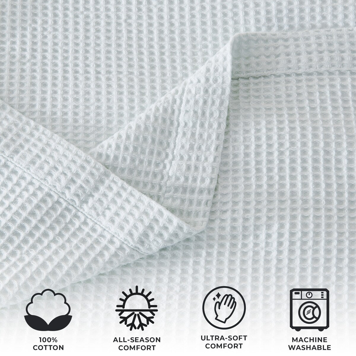 Linery & Co. 100% Cotton All-Season Lightweight Waffle Weave Knit Throw Blanket