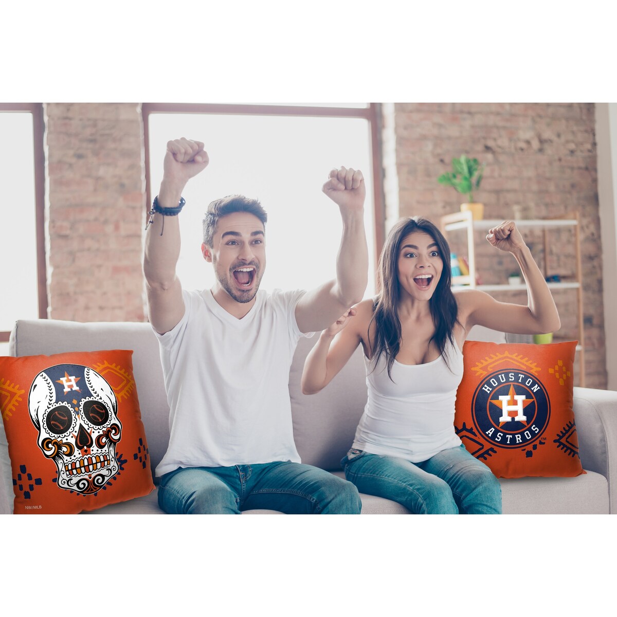 MLB Houston Astros Candy Skull 18 Inch Throw Pillow