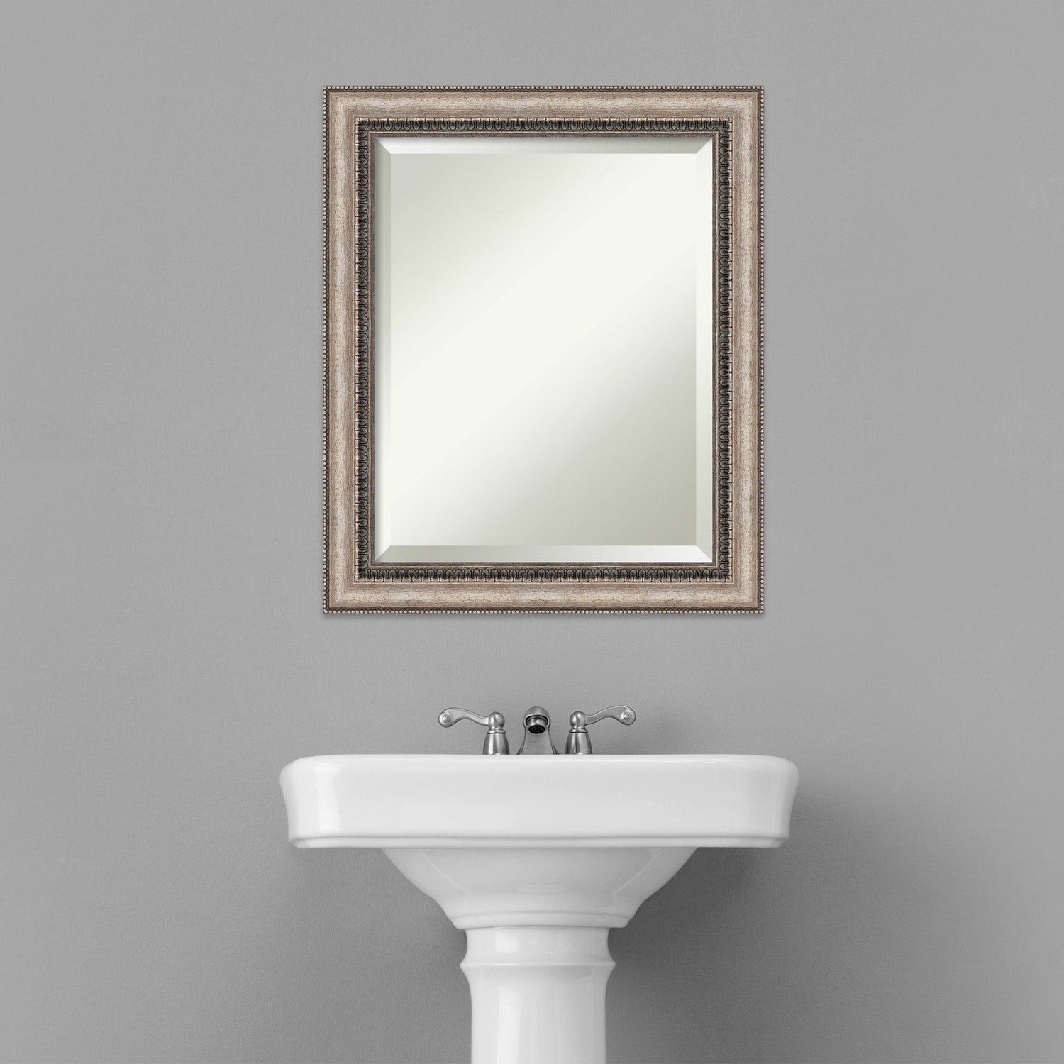 Beveled Bathroom Wall Mirror - Lyla Ornate Silver Frame - Lyla Ornate Silver