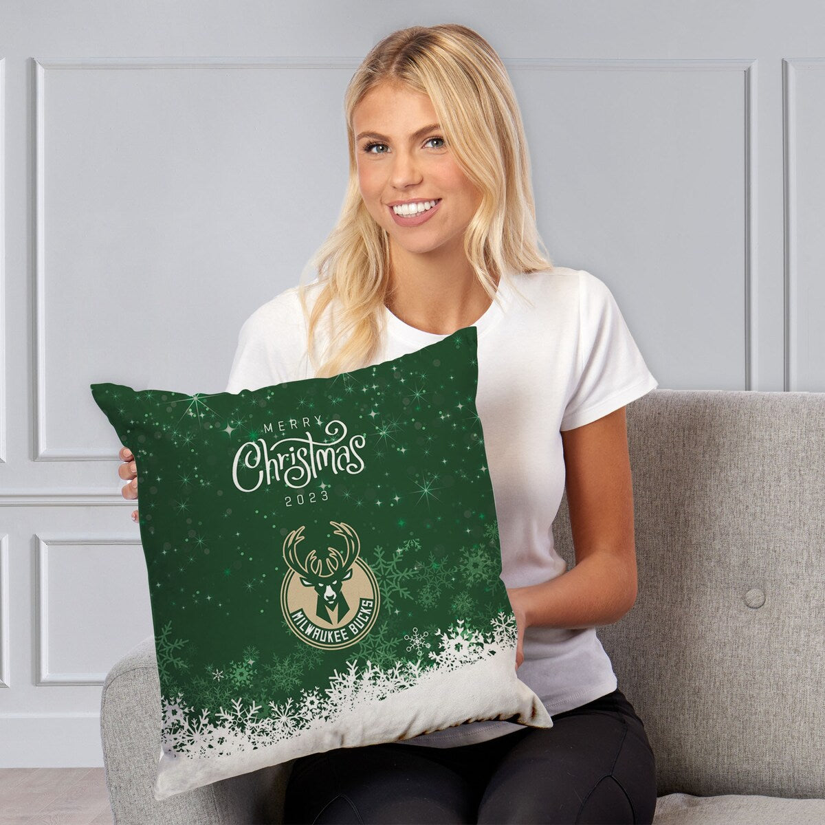 NBA Christmas 2023 Bucks Printed Throw Pillow - Green