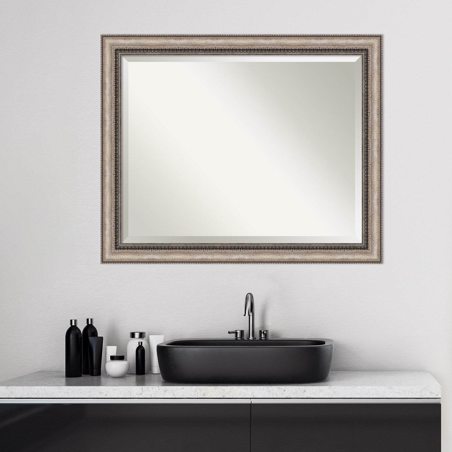 Beveled Bathroom Wall Mirror - Lyla Ornate Silver Frame - Lyla Ornate Silver