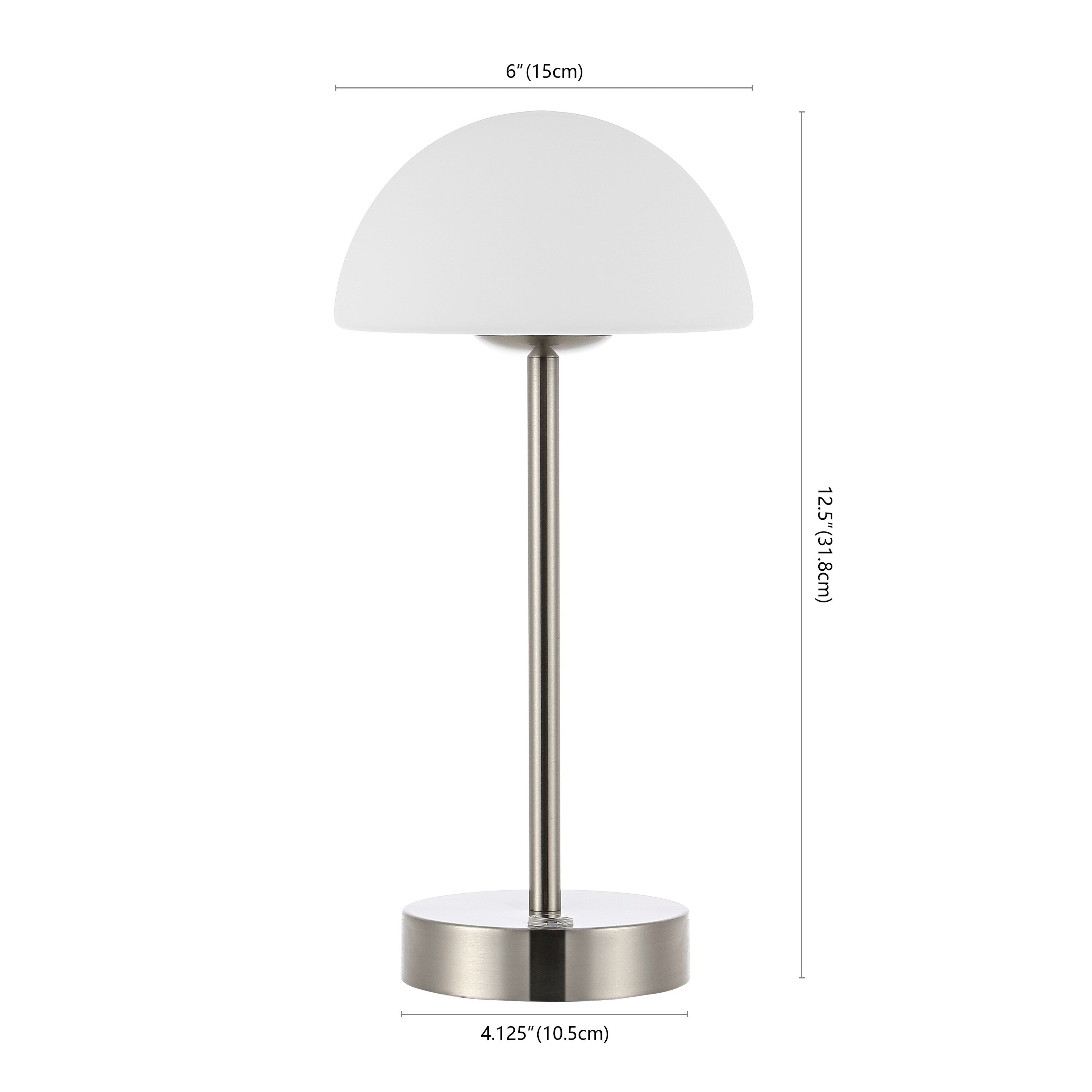 Carson 12.5 Modern Minimalist Iron Wireless Rechargeable Integrated LED Table Lamp, Nickel/White by JONATHAN Y