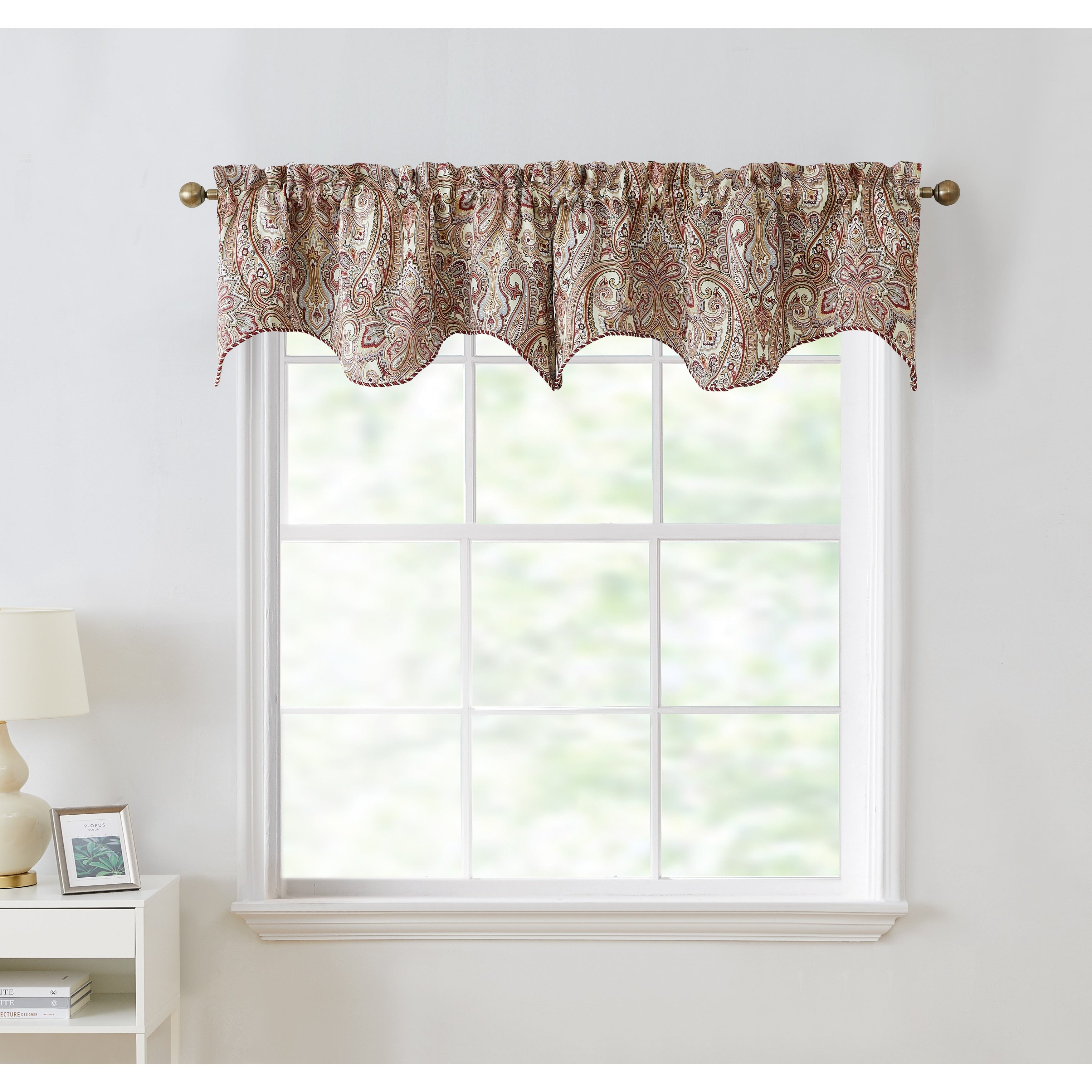 HLC.me Paris Paisley Decorative Rod Pocket Short Scalloped Curtain Valance, Single Valance