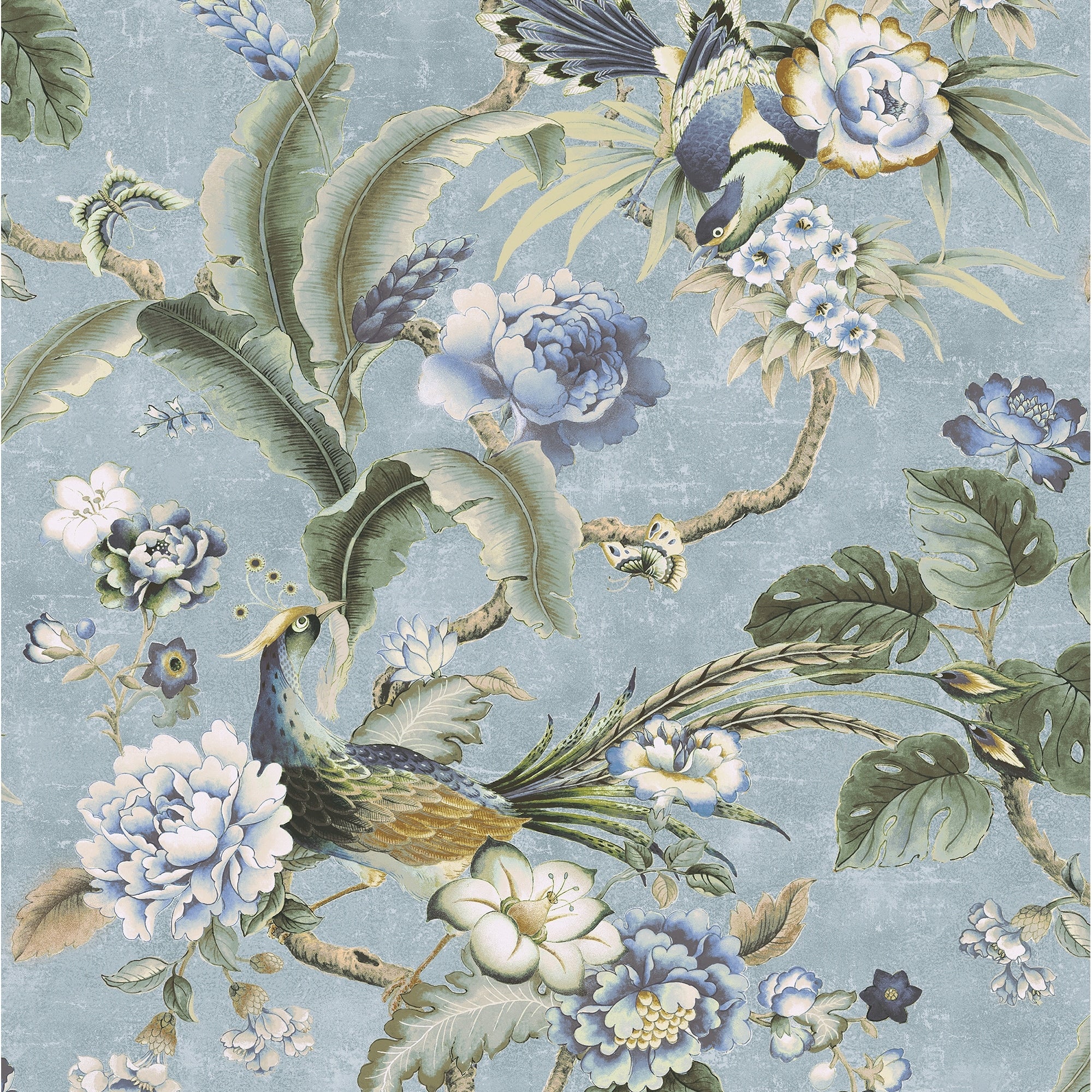 Surface Style Passerine Pavilion Blue Geyser Peel and Stick Wallpaper - 20.5 in. W x 18 ft. L