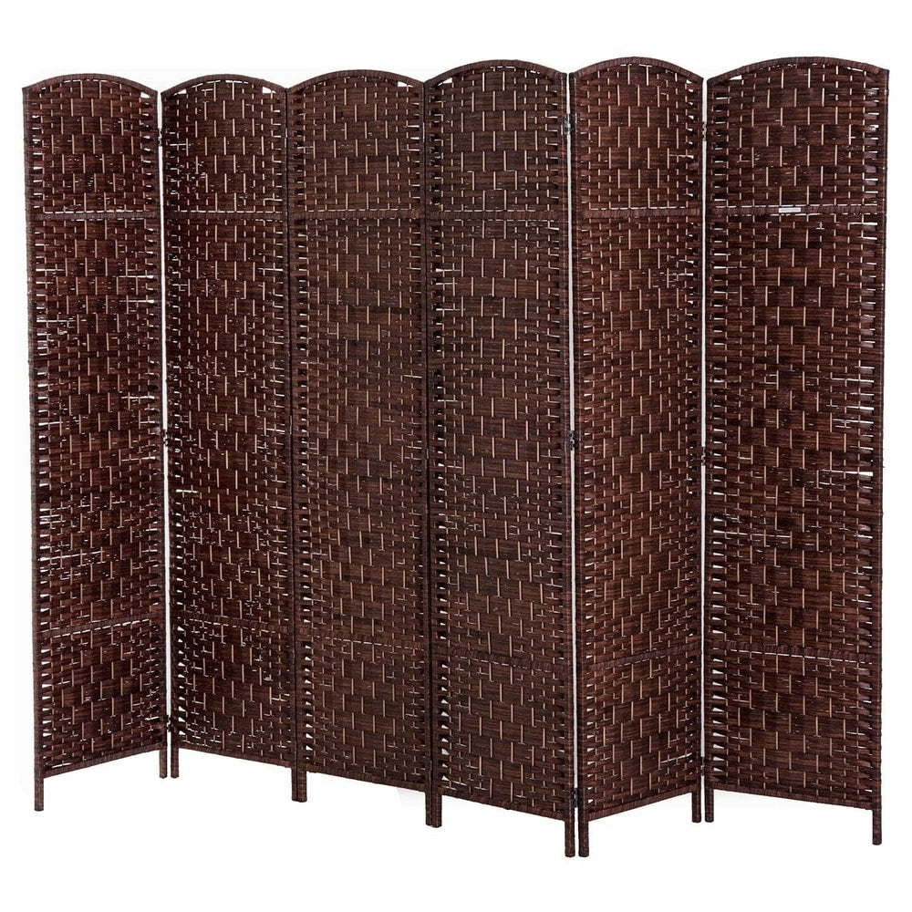 HomCom 6' Tall Wicker Weave Six Panel Room Divider Privacy Screen - Chestnut Brown