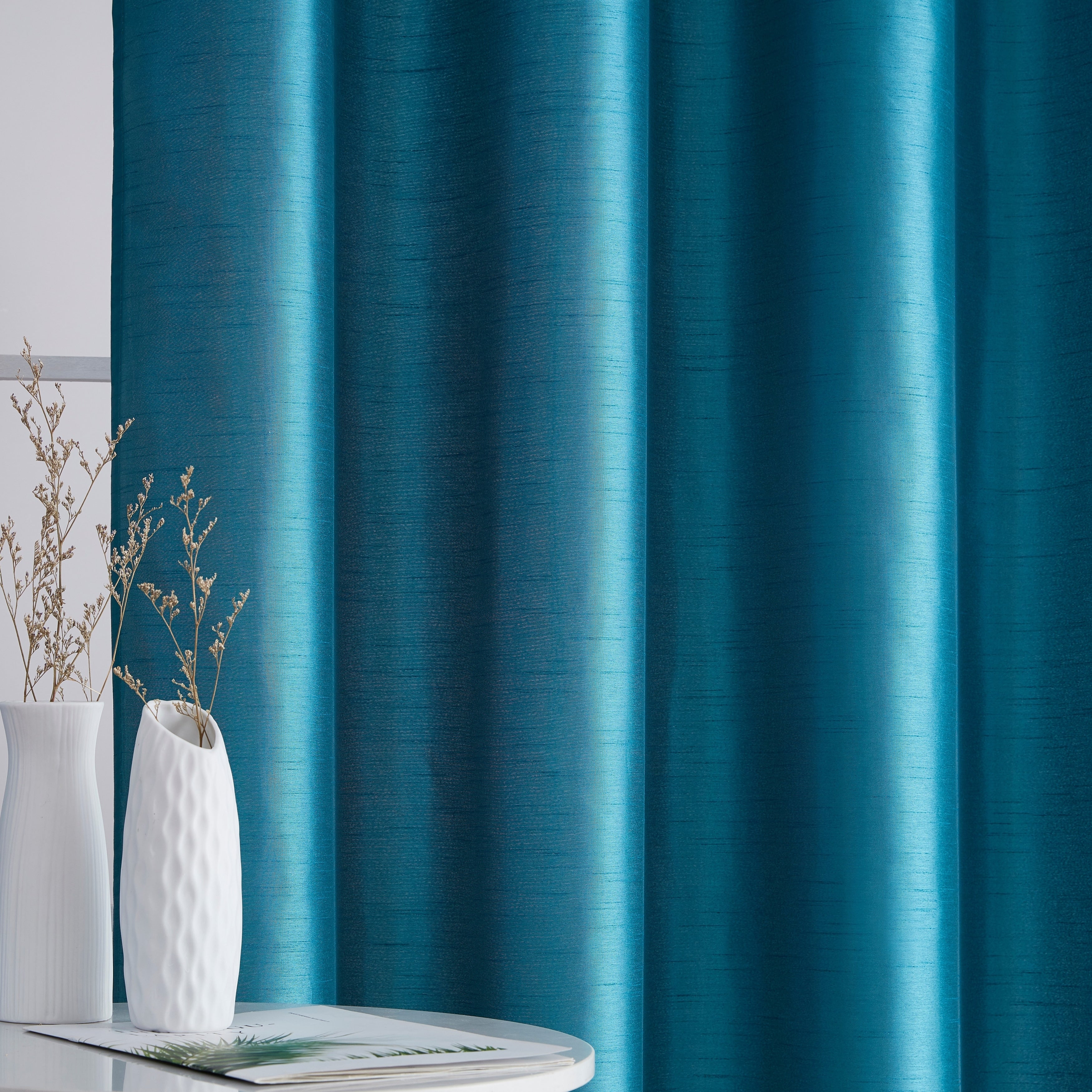 HLC.me Jefferson Faux Silk Semi Sheer Light Filtering Lined Grommet Window Curtain Bedroom, 2 Panels