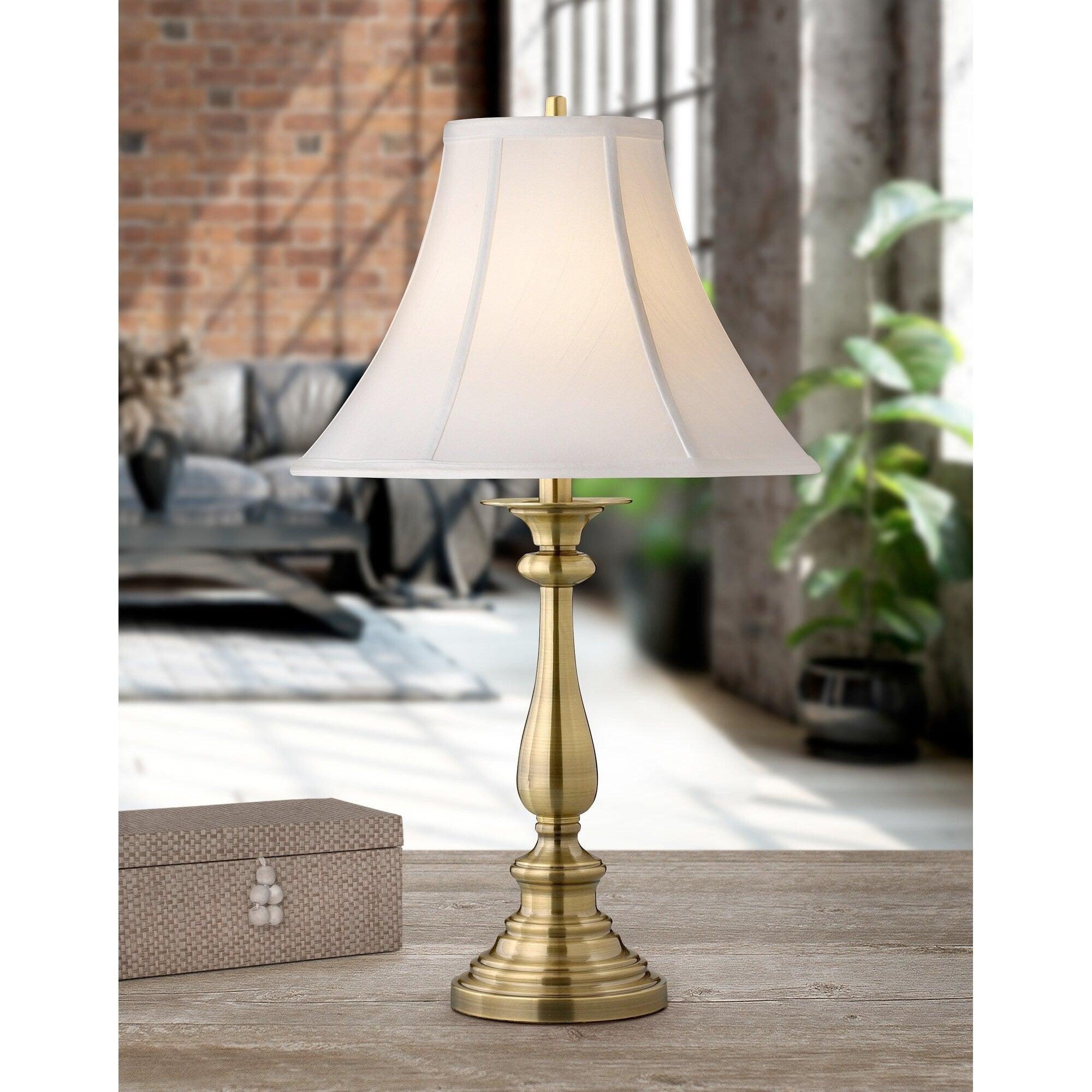 Patrick Henry 27 in. Satin Antique Brass Table Lamp