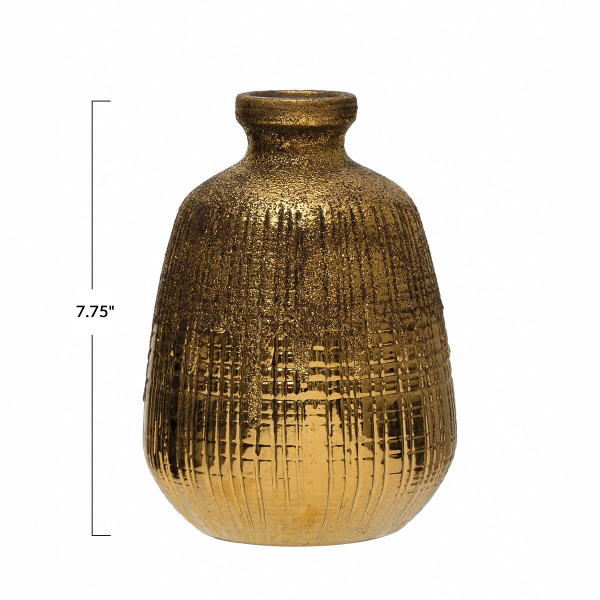 Textured Terra-cotta Vase with Lines, Gold Finish