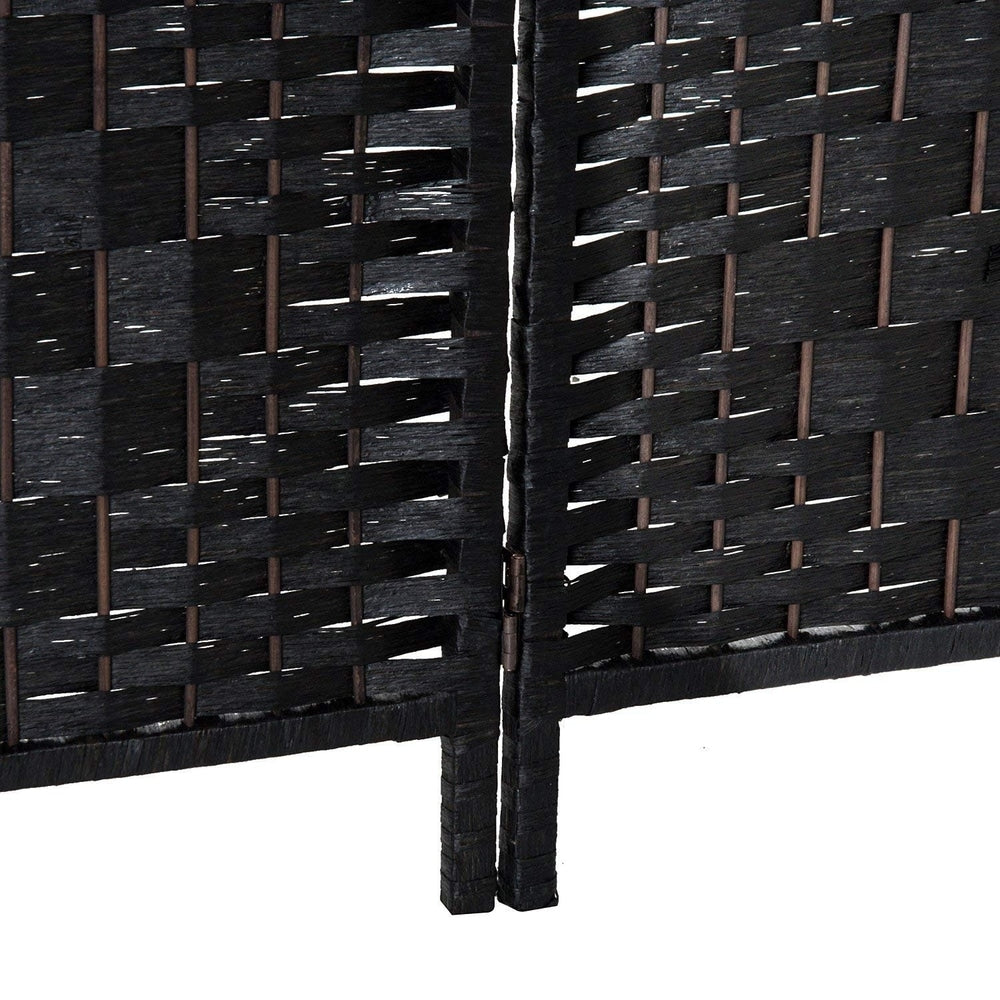 HomCom 6' Tall Wicker Weave Four Panel Room Divider Privacy Screen - Black Wood