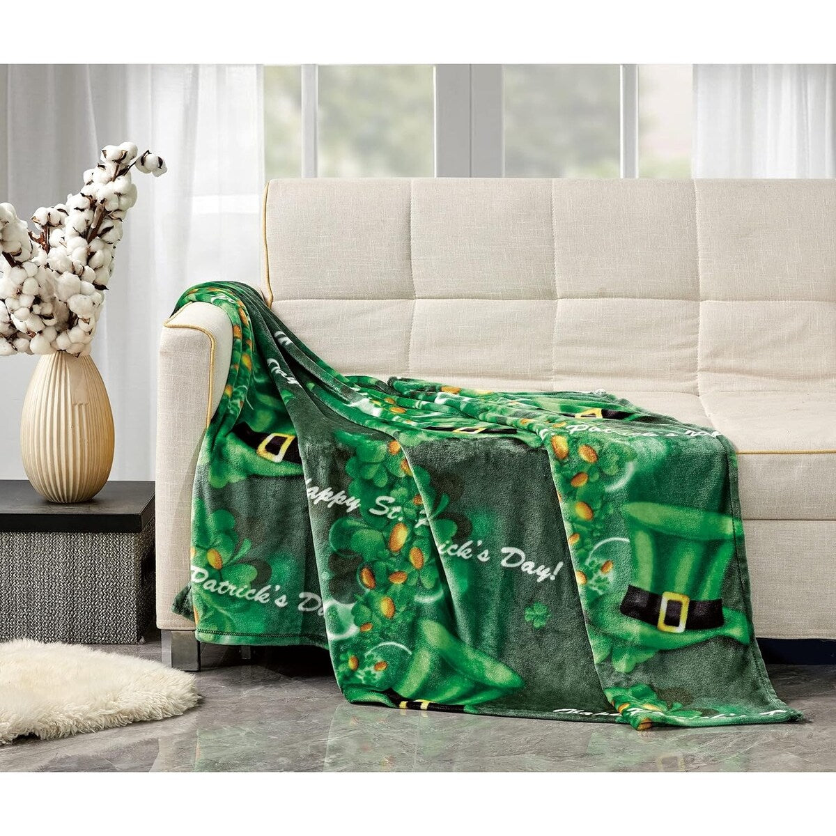 FAITH, HOPE, LOVE HOME DCOR Luck of The Irish St Patrick's Day Plush Throw Blanket (50 x 70) - Shamrocks and Leprechaun Hats