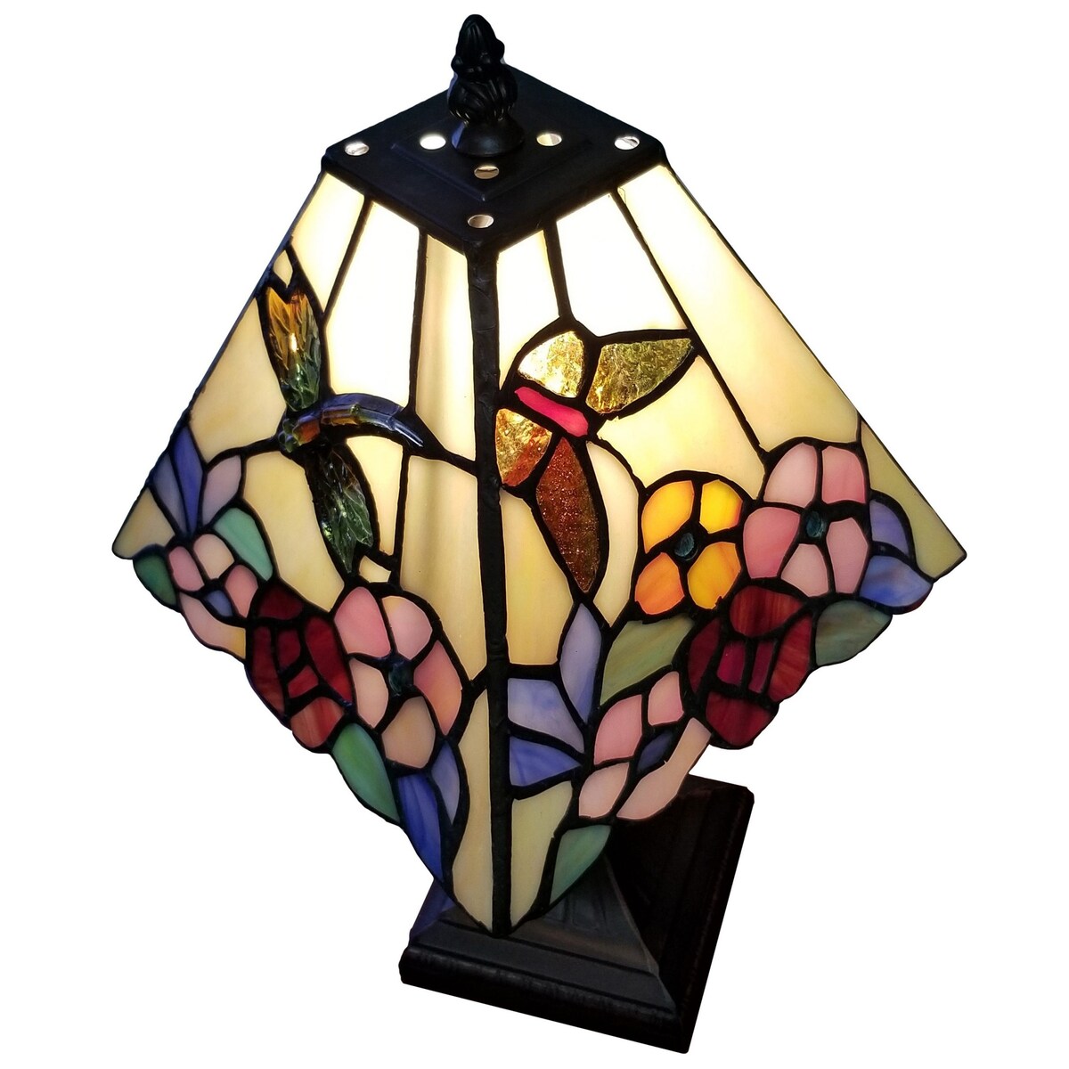 Tiffany Style Mini Accent Lamp Mission 15 Tall Stained Glass Flower Hummingbird Butterfly Handmade AM248TL08B Amora Lighting