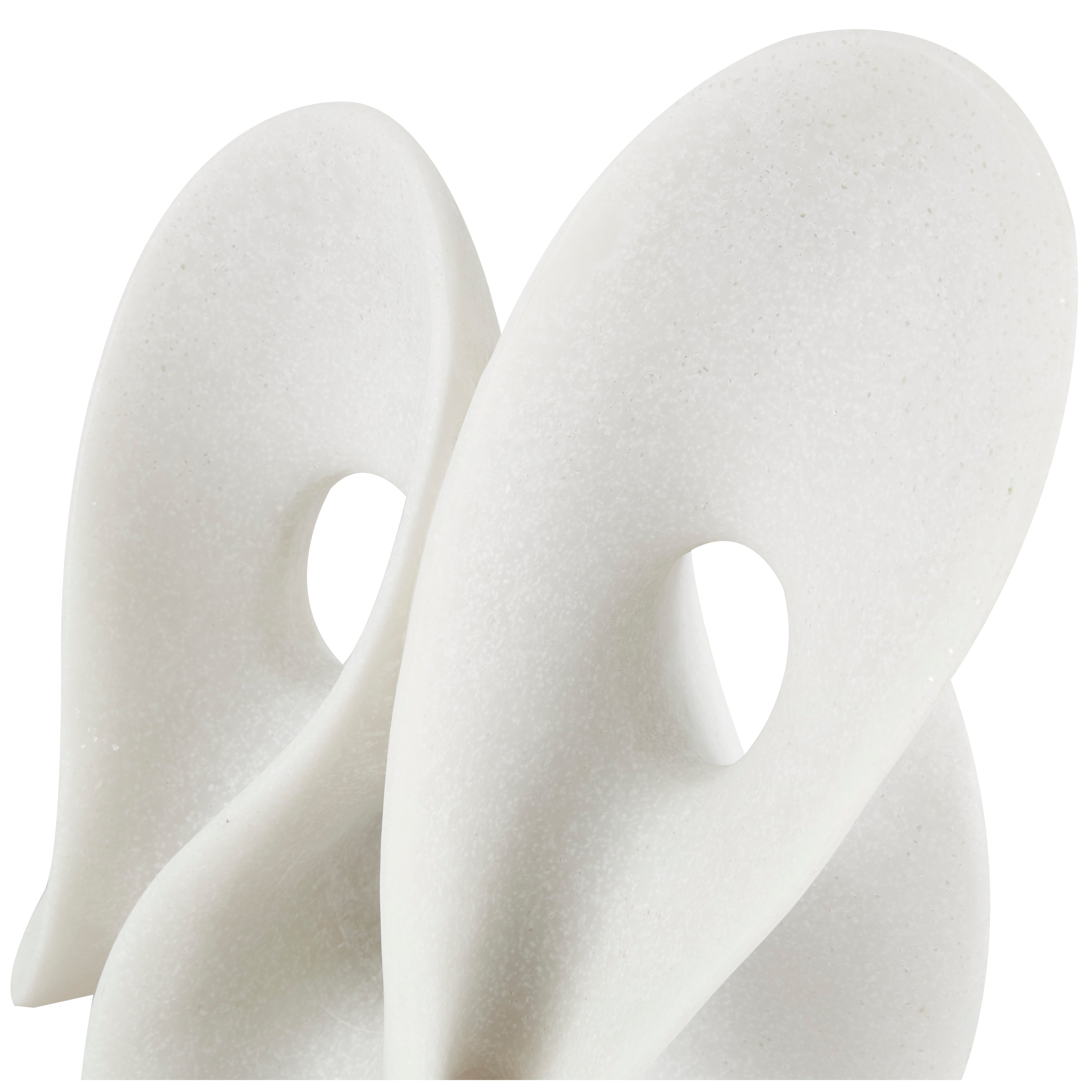 White Polystone Wavy Shaped Abstract Sculpture with Cutouts and Speckled Texturing