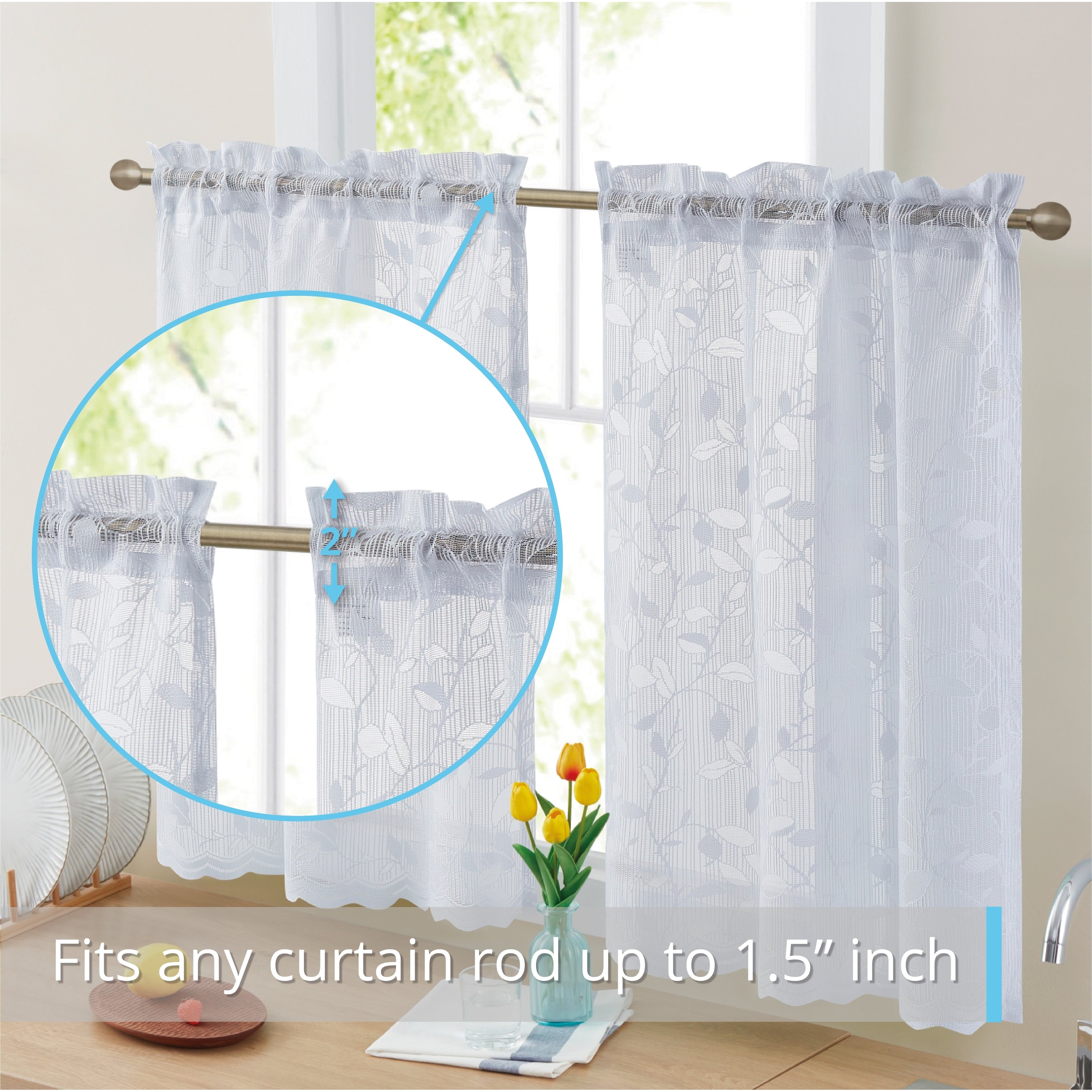 HLC.me Joyce Lace Sheer Kitchen Cafe Curtain Tiers for Small Windows, Kitchen & Bathroom