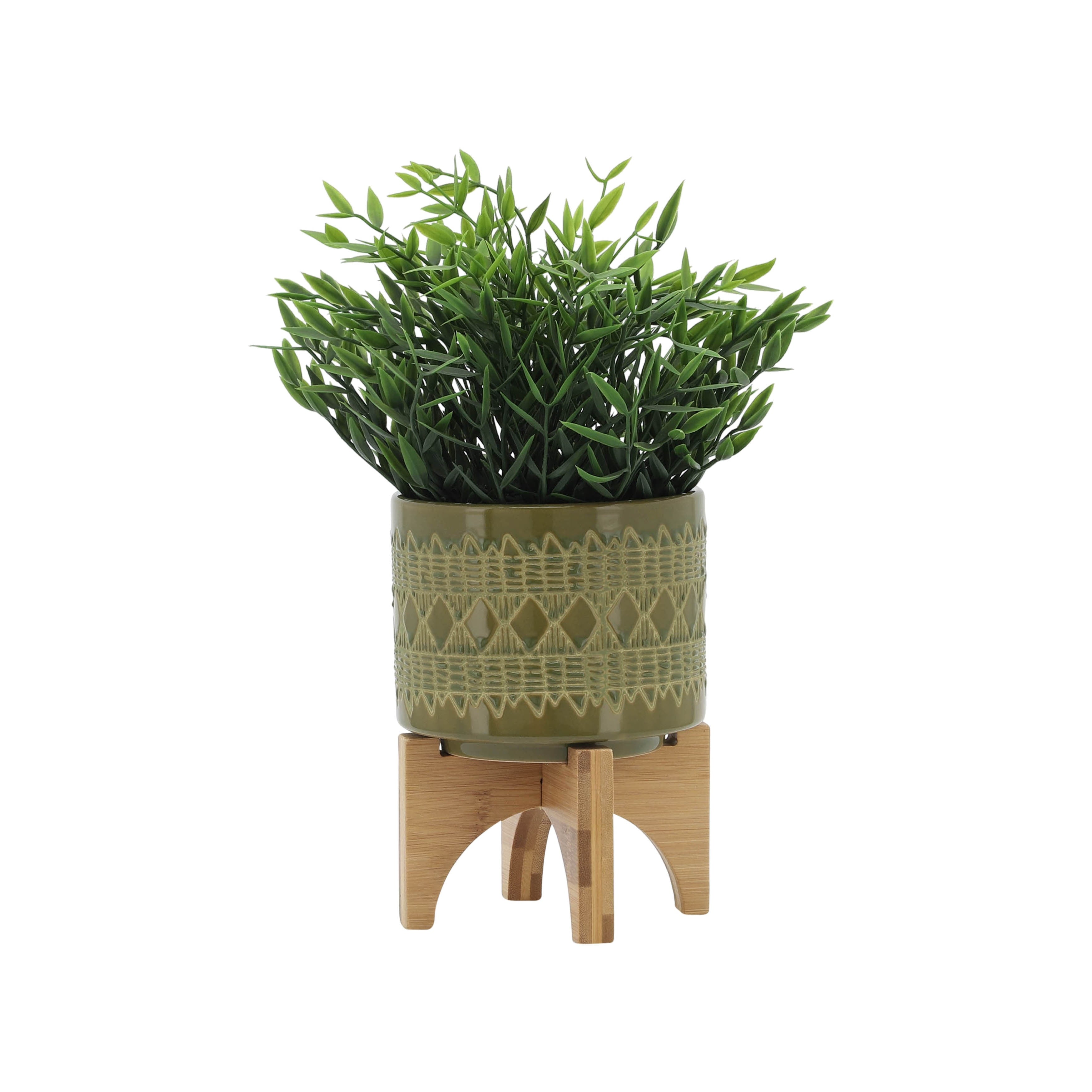 Sagebrook Home Ceramic Planters on Wood Stand