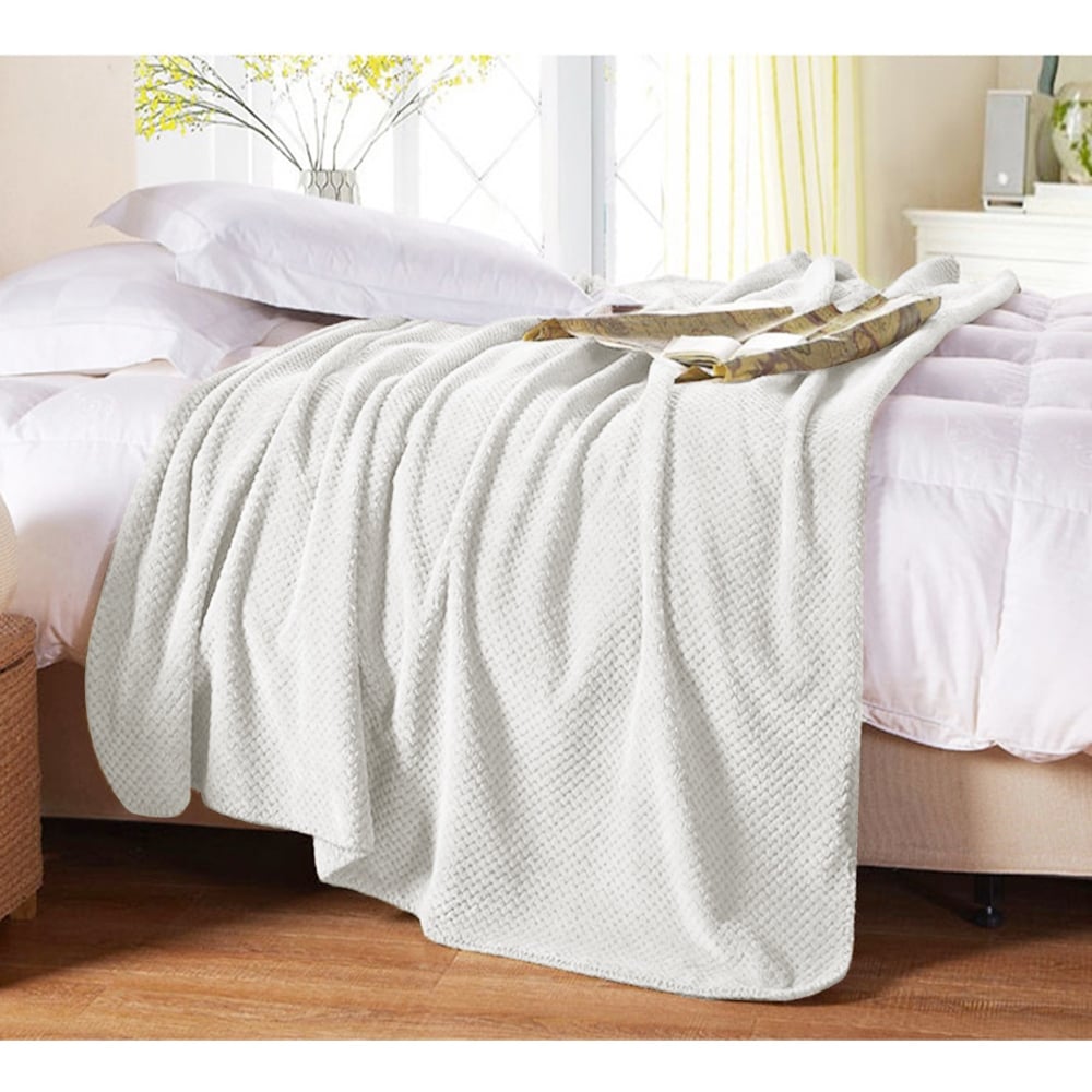 Soft Fleece Blanket Warm Throw Swaddle Blanket Waffle Textured 300GSM