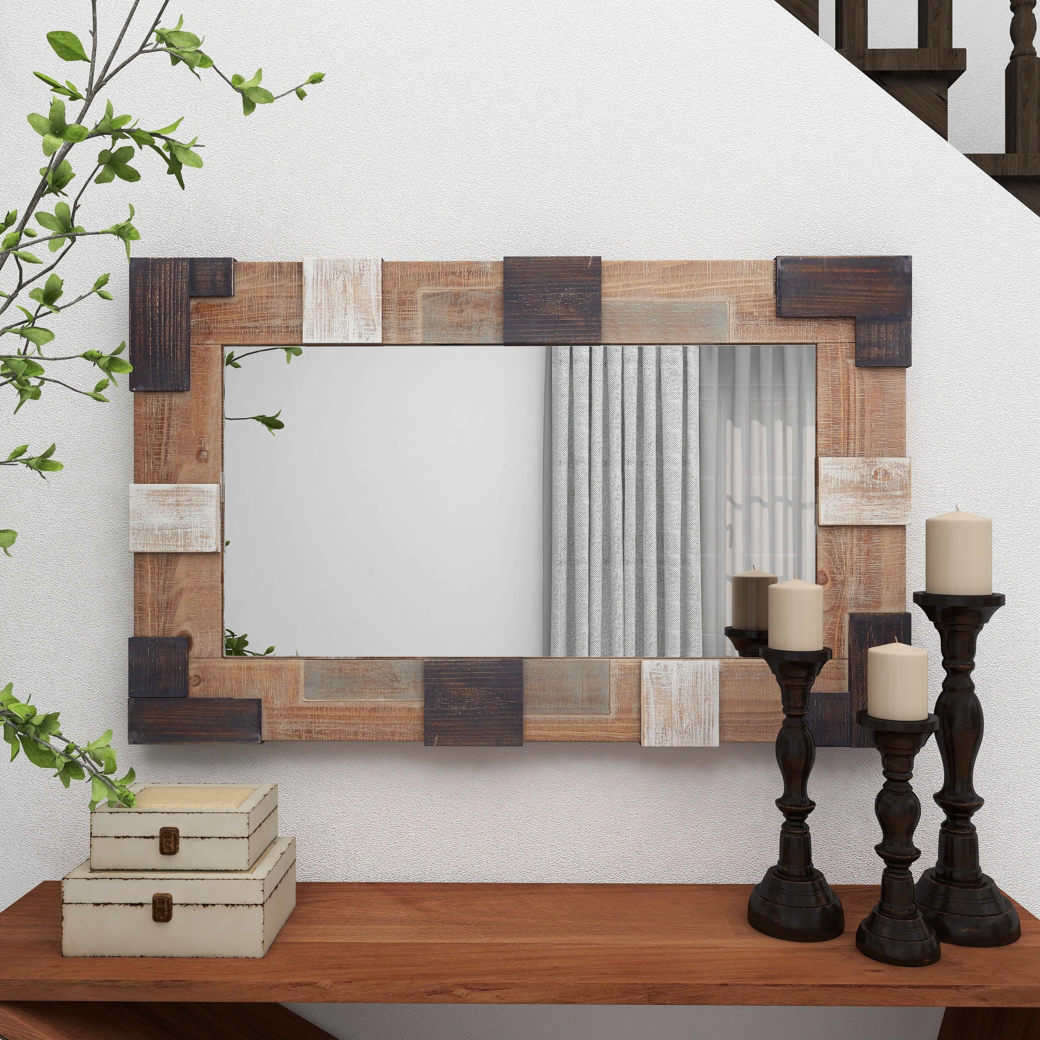 Brown MDF Farmhouse Wall Mirror 46 x 29 x 2 - 29 x 2 x 46