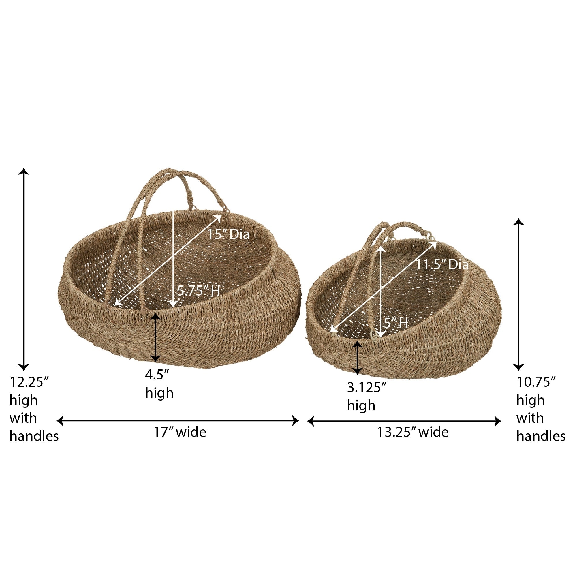 Household Essentials Decorative Seagrass Baskets with Handles