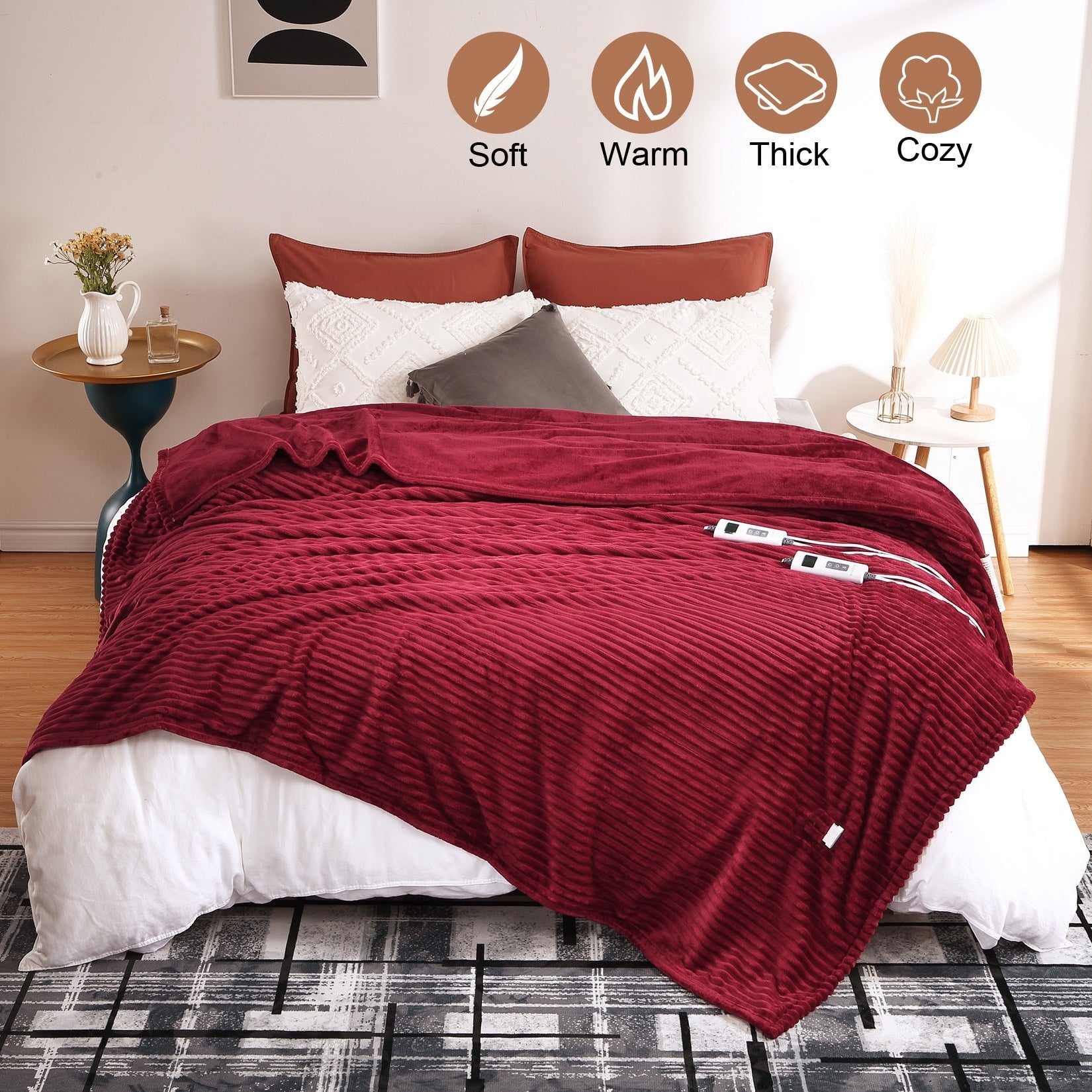 Electric Blanket Dual Control Soft Ribbed Flannel