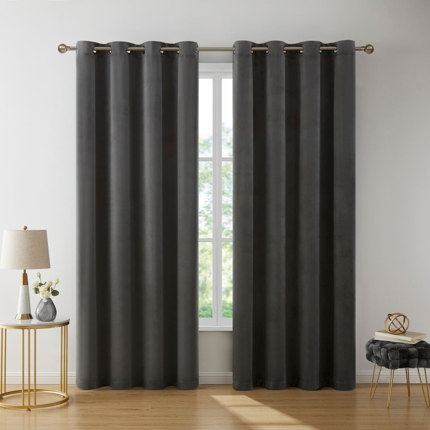 HLC.me Sawyer Premium Luxurious Lush Velvet Soft Light Filtering Grommet Window Curtains - Set of 2