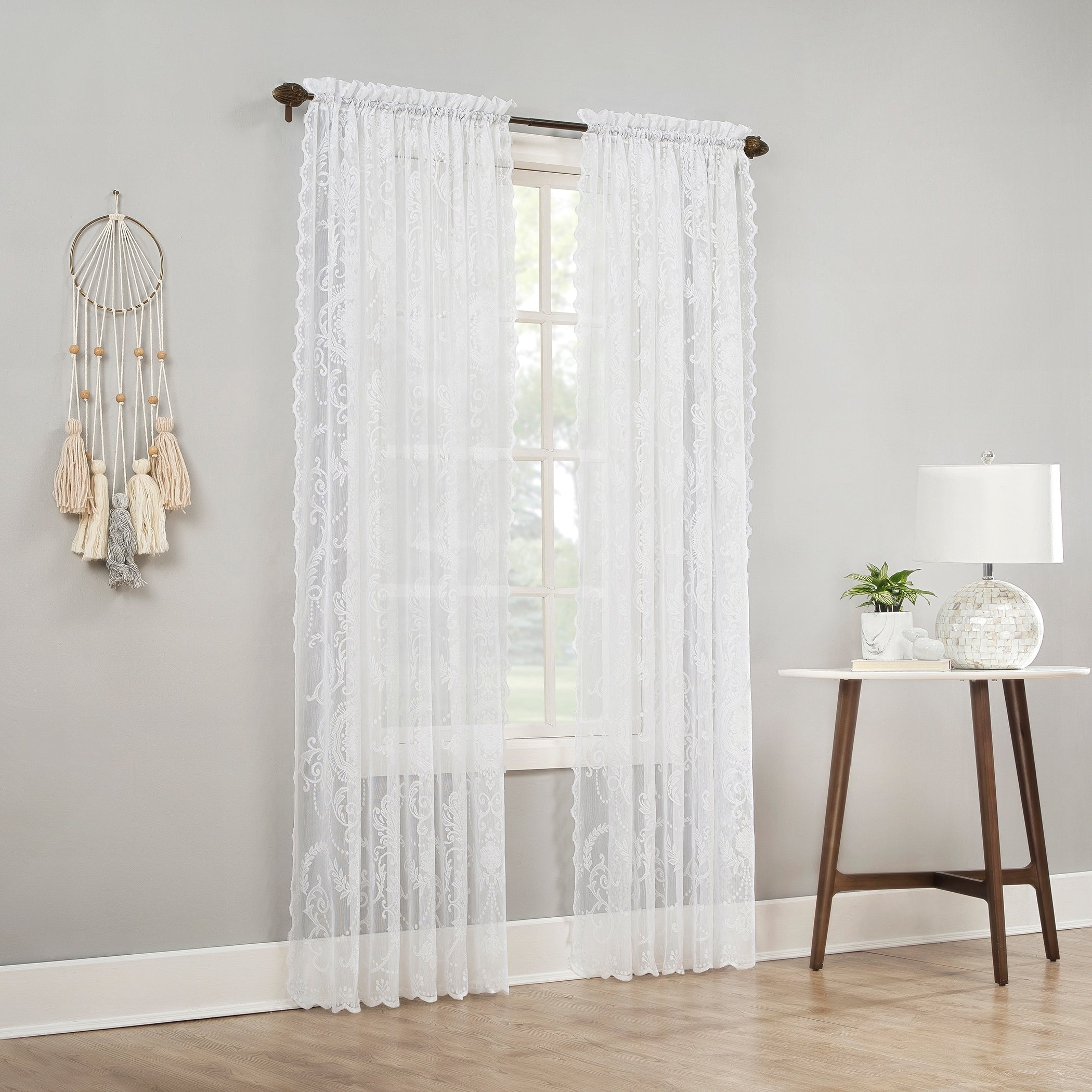 No. 918 Ariella Floral Lace Sheer Rod Pocket 1-Piece Curtain Panel, Single Panel