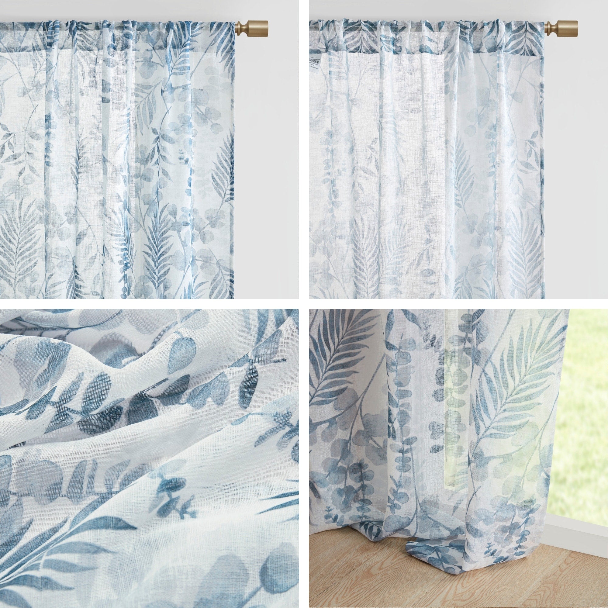 Madison Park Tulia Botanical Printed Texture Sheer Window Curtain Pair