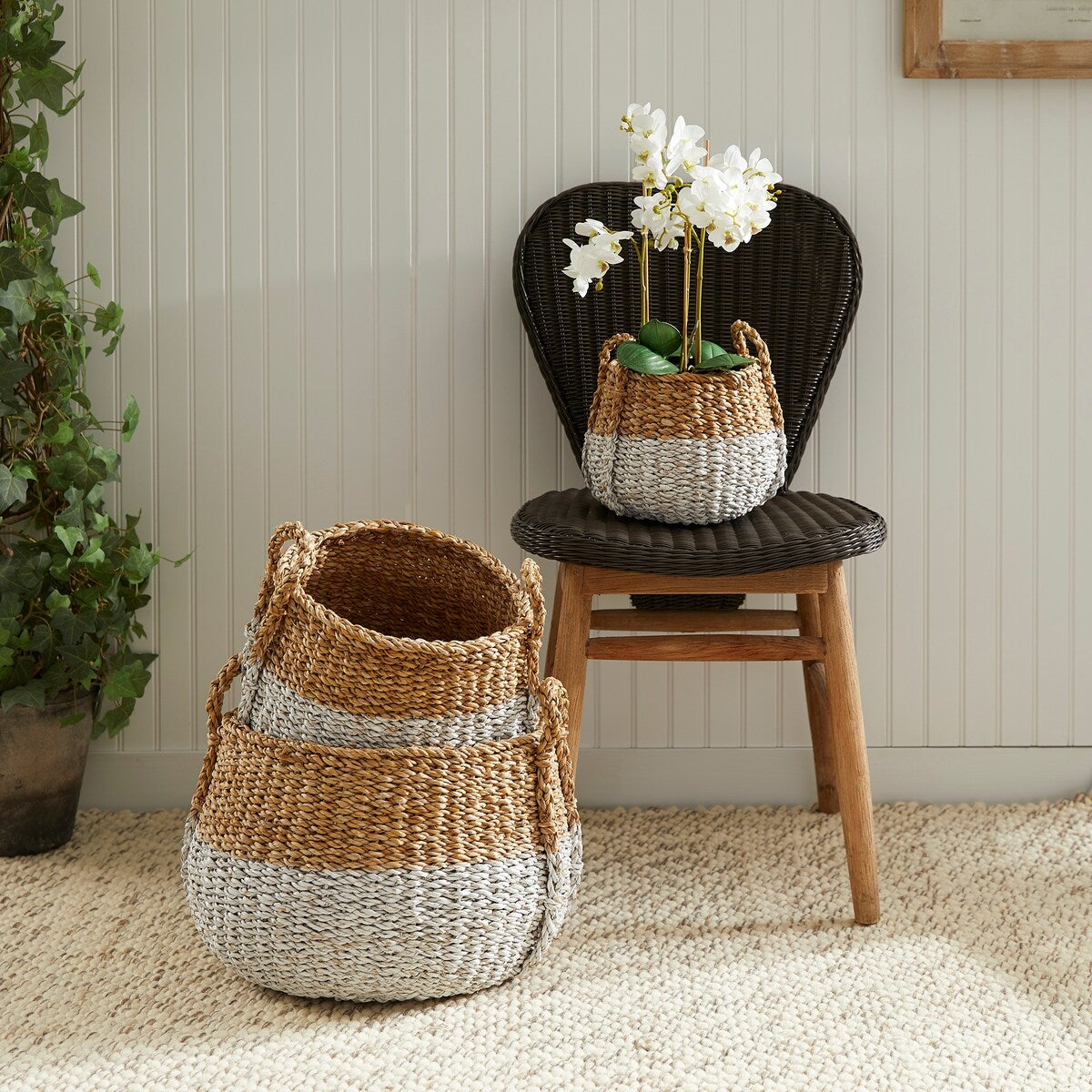 Seagrass Round Baskets With Handles, Set Of 3