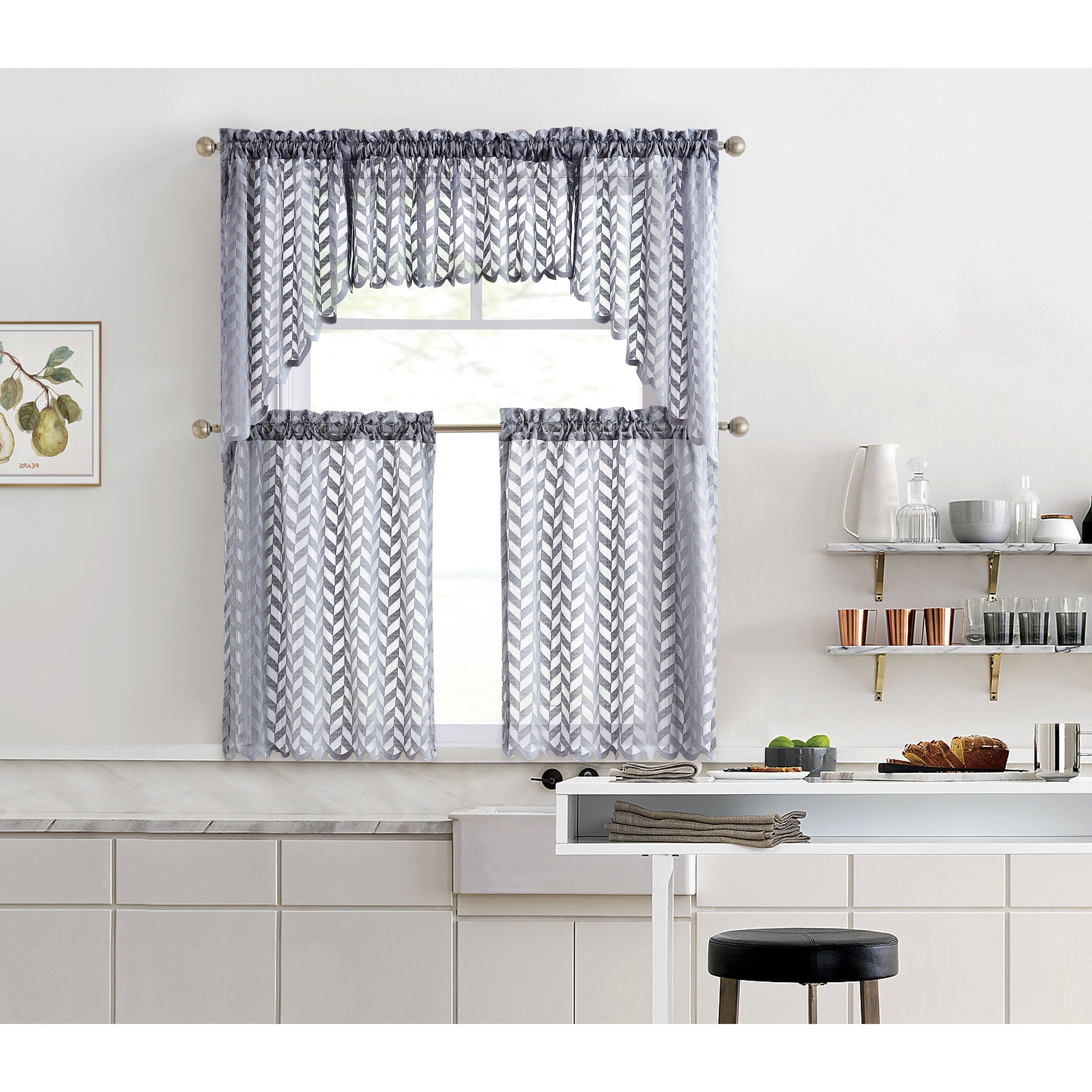 HLC.me Herringbone Lace Sheer Kitchen Cafe Curtain Tiers Swags Valance for Small Windows & Bathroom