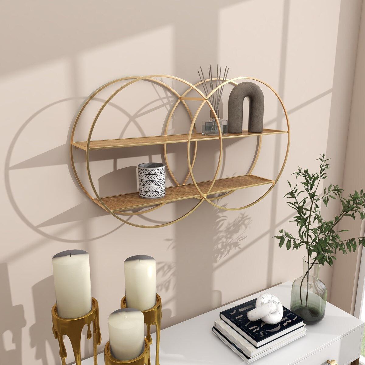 Metal Round 2 Shelves Wall Shelf - Gold - CosmoLiving by Cosmopolitan