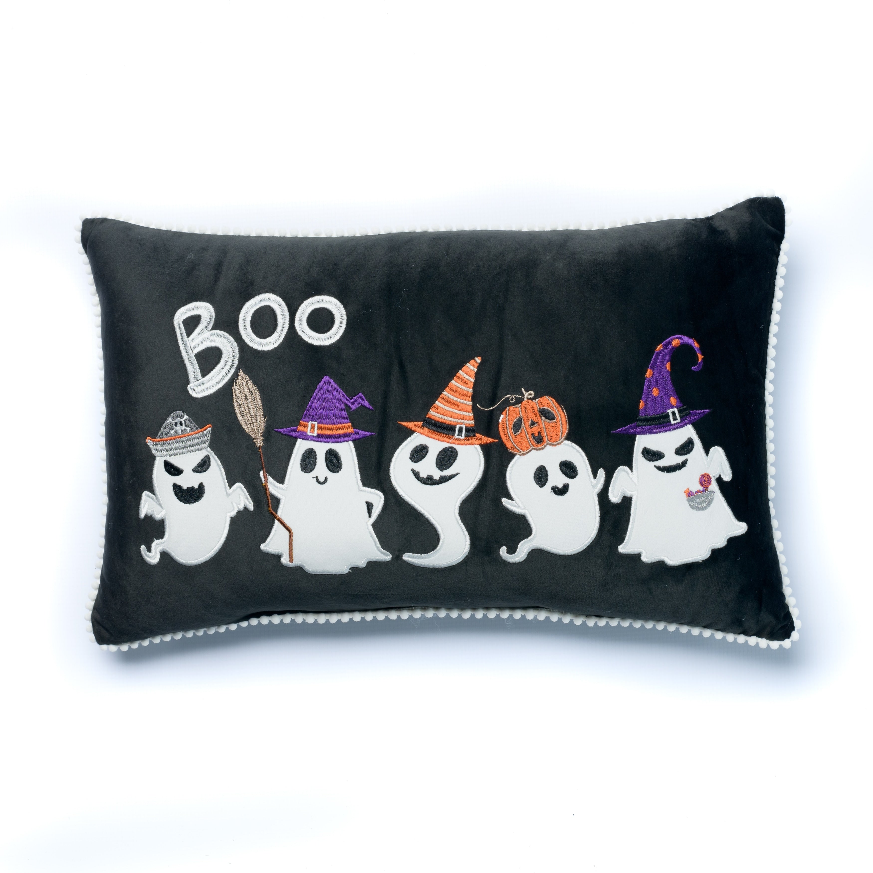 Ghosts in Halloween Party Hats Lumbar Throw Pillow