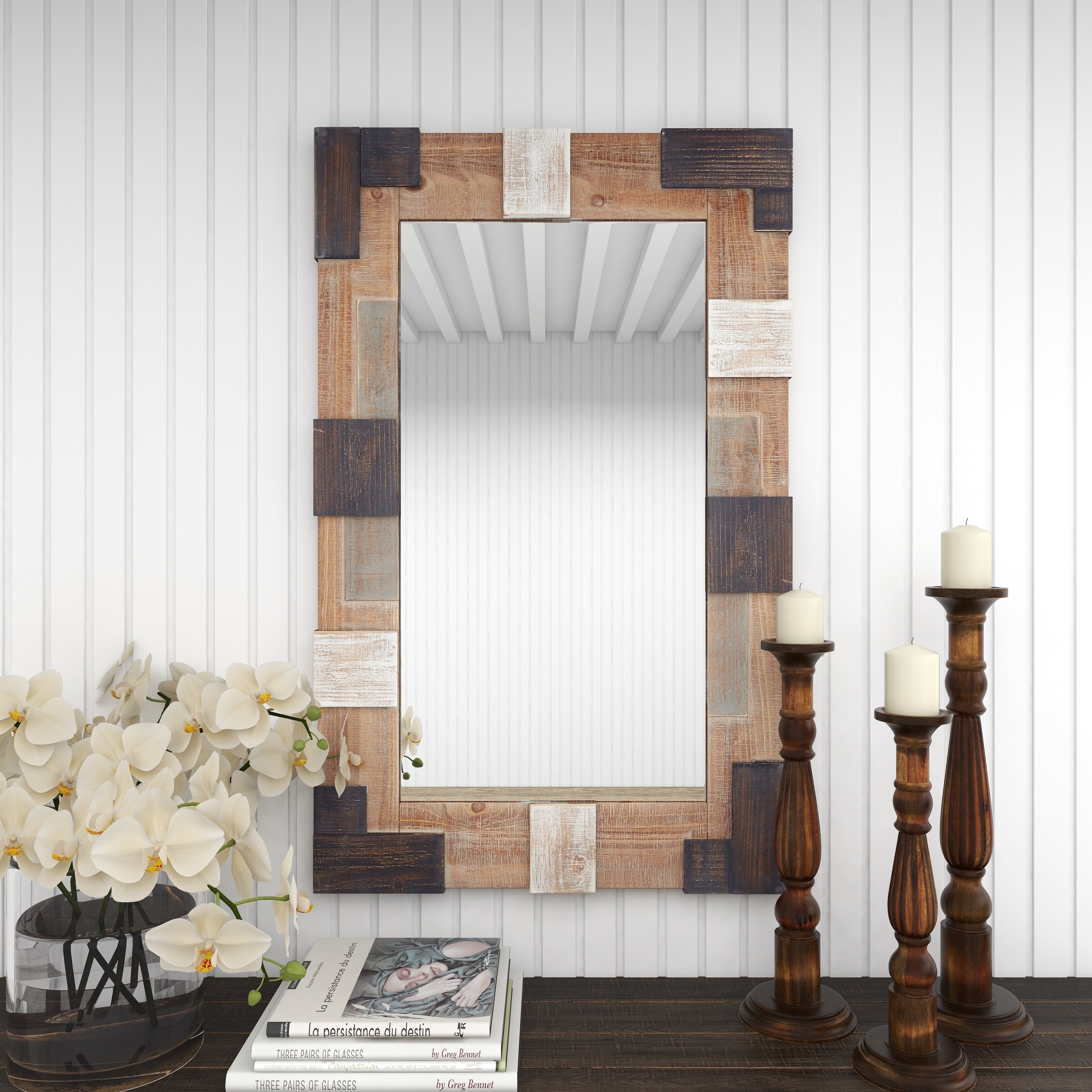 Brown MDF Farmhouse Wall Mirror 46 x 29 x 2 - 29 x 2 x 46