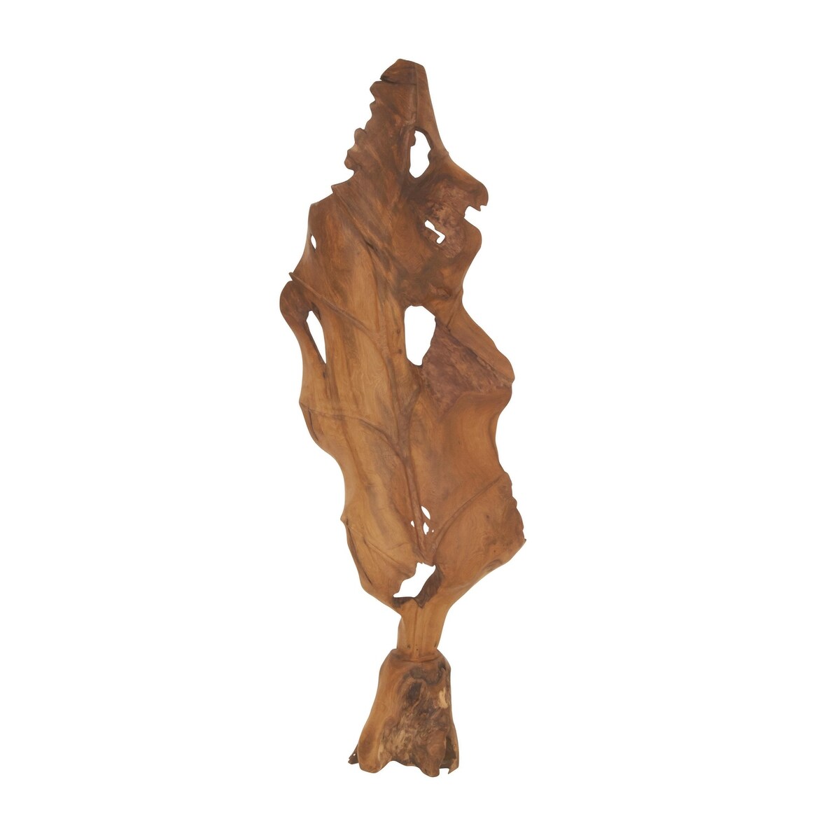 Teak Wood Leaf Handmade Live Edge Decorative Sculpture - Brown - Roche River Decor