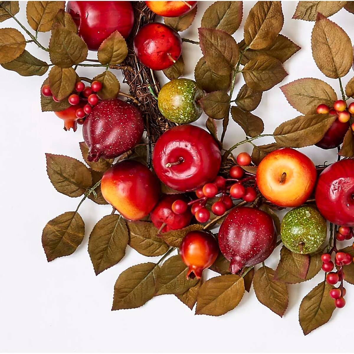 24 Mixed Apple Pomegranate & Leaf Wreath on Natural Twig Base