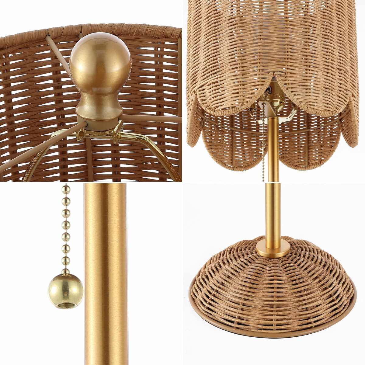 Aksel 27.5 Coastal Rattan/Iron Scalloped Buffet LED Table Lamp with Pull Chain, Natural/Brass Gold (Set of 2) by JONATHAN Y