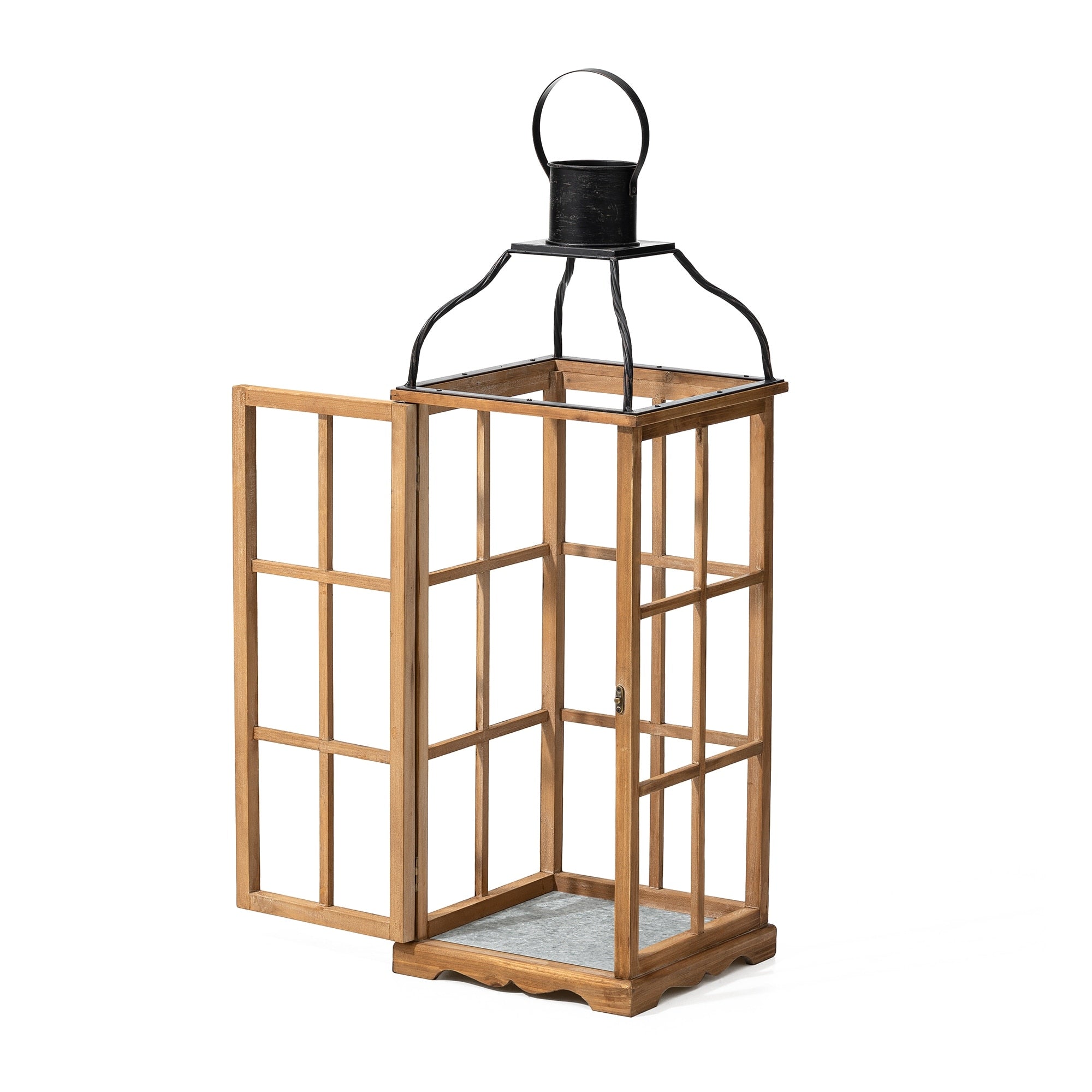 Glitzhome Oversized Farmhouse Wooden Metal Cage Candle Holders Patio Hanging Decorative Lanterns (Set of 2)