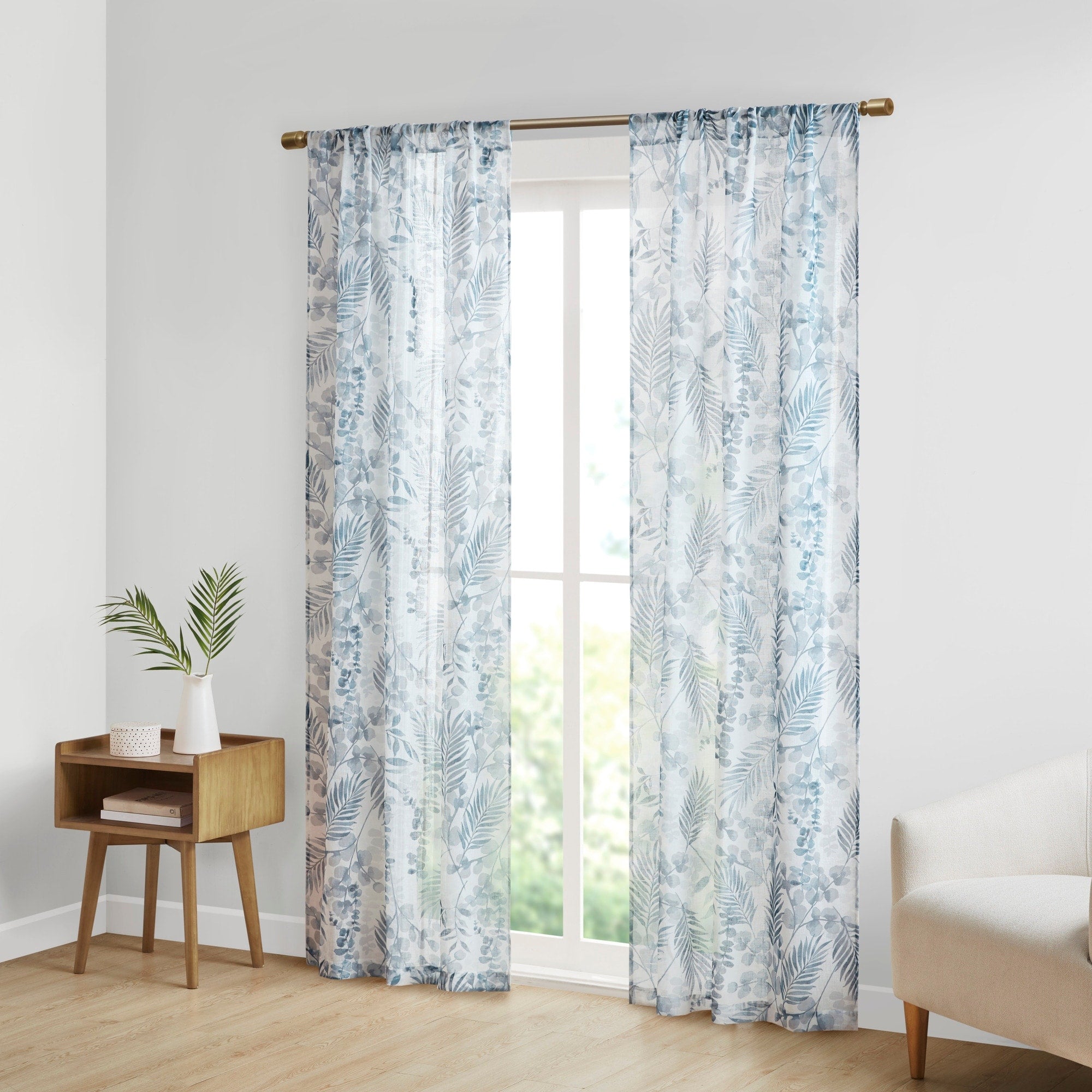 Madison Park Tulia Botanical Printed Texture Sheer Window Curtain Pair