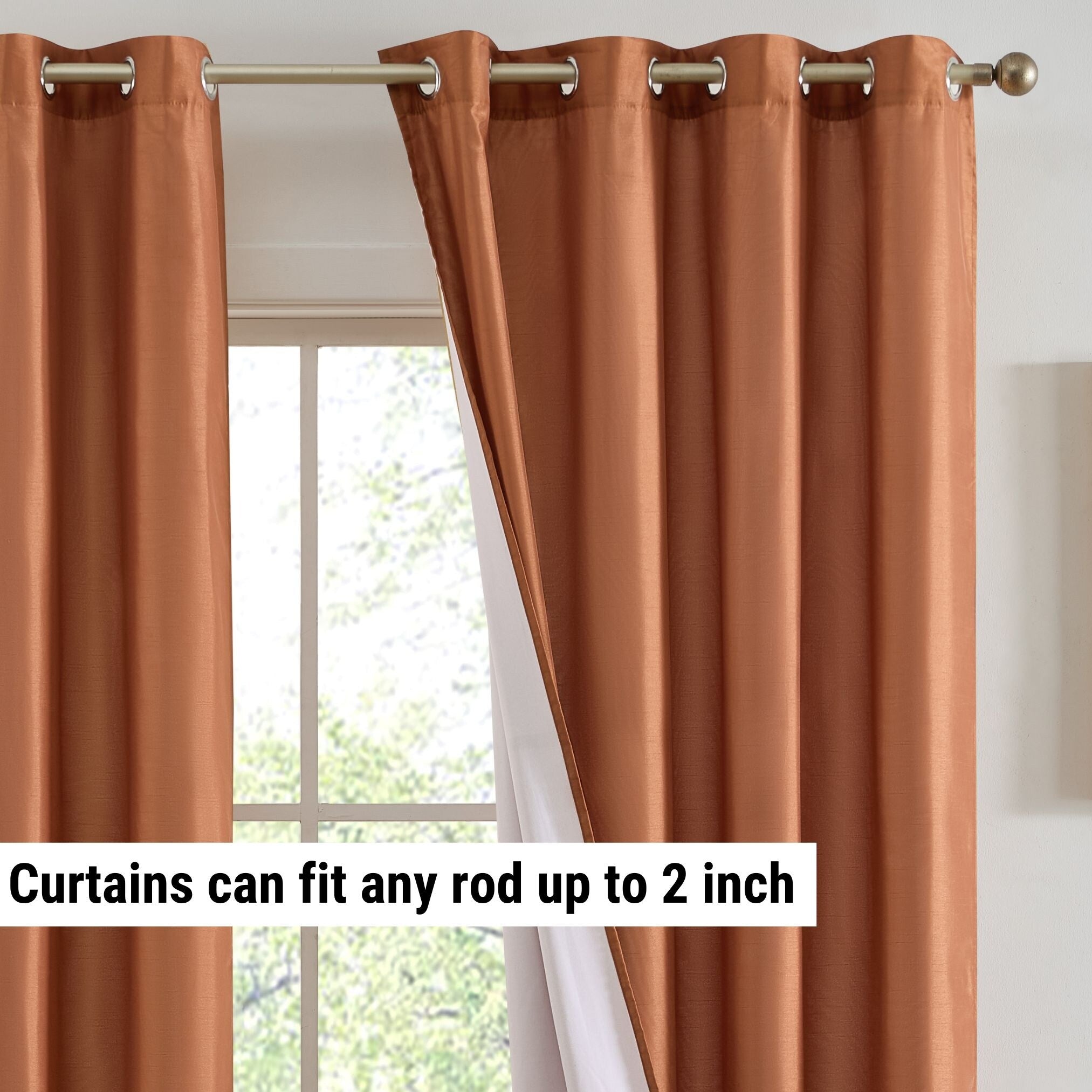 HLC.me Jefferson Faux Silk Semi Sheer Light Filtering Lined Grommet Window Curtain Bedroom, 2 Panels