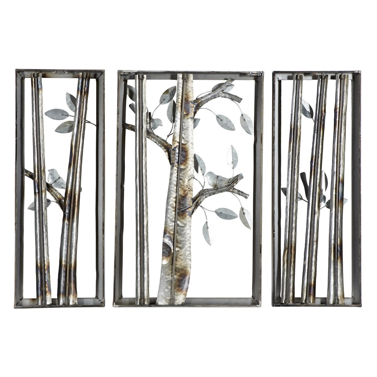 Metal Bird Home Wall Decor with Tree Branches - Set of 3 Multi Colored - Roche River Decor