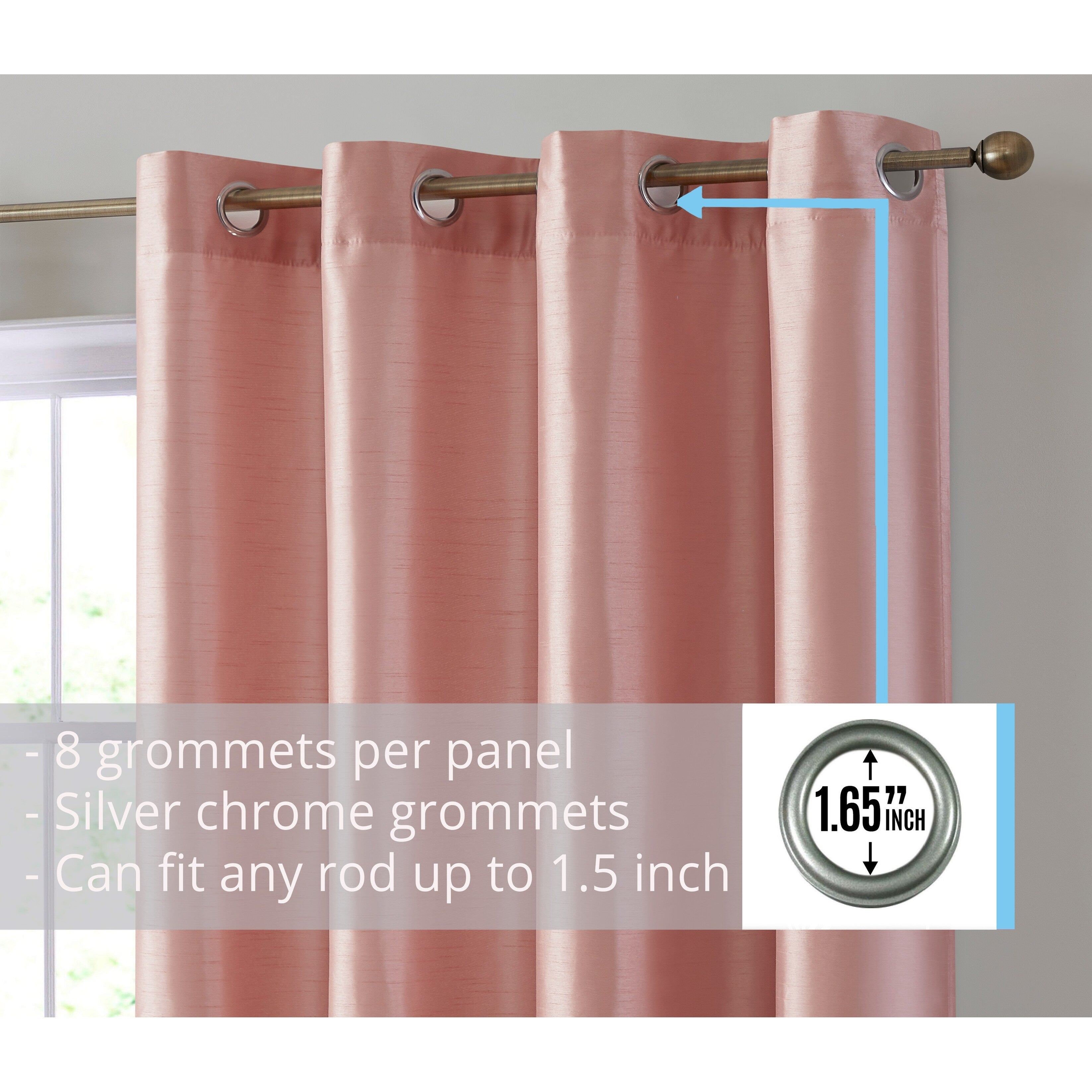 HLC.me Jefferson Faux Silk Semi Sheer Light Filtering Lined Grommet Window Curtain Bedroom, 2 Panels