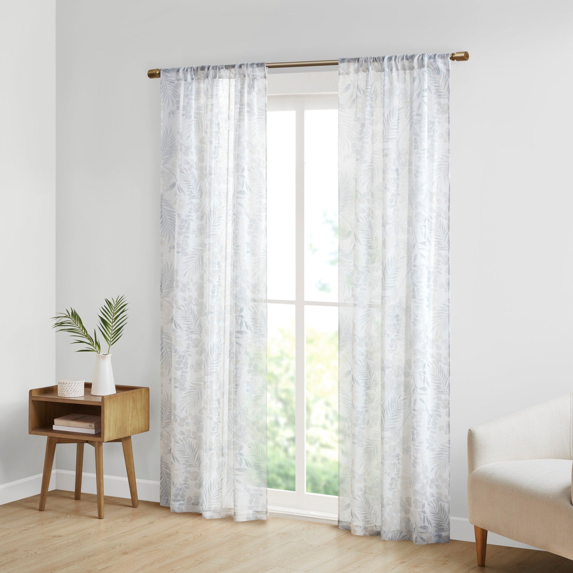 Madison Park Tulia Botanical Printed Texture Sheer Window Curtain Pair