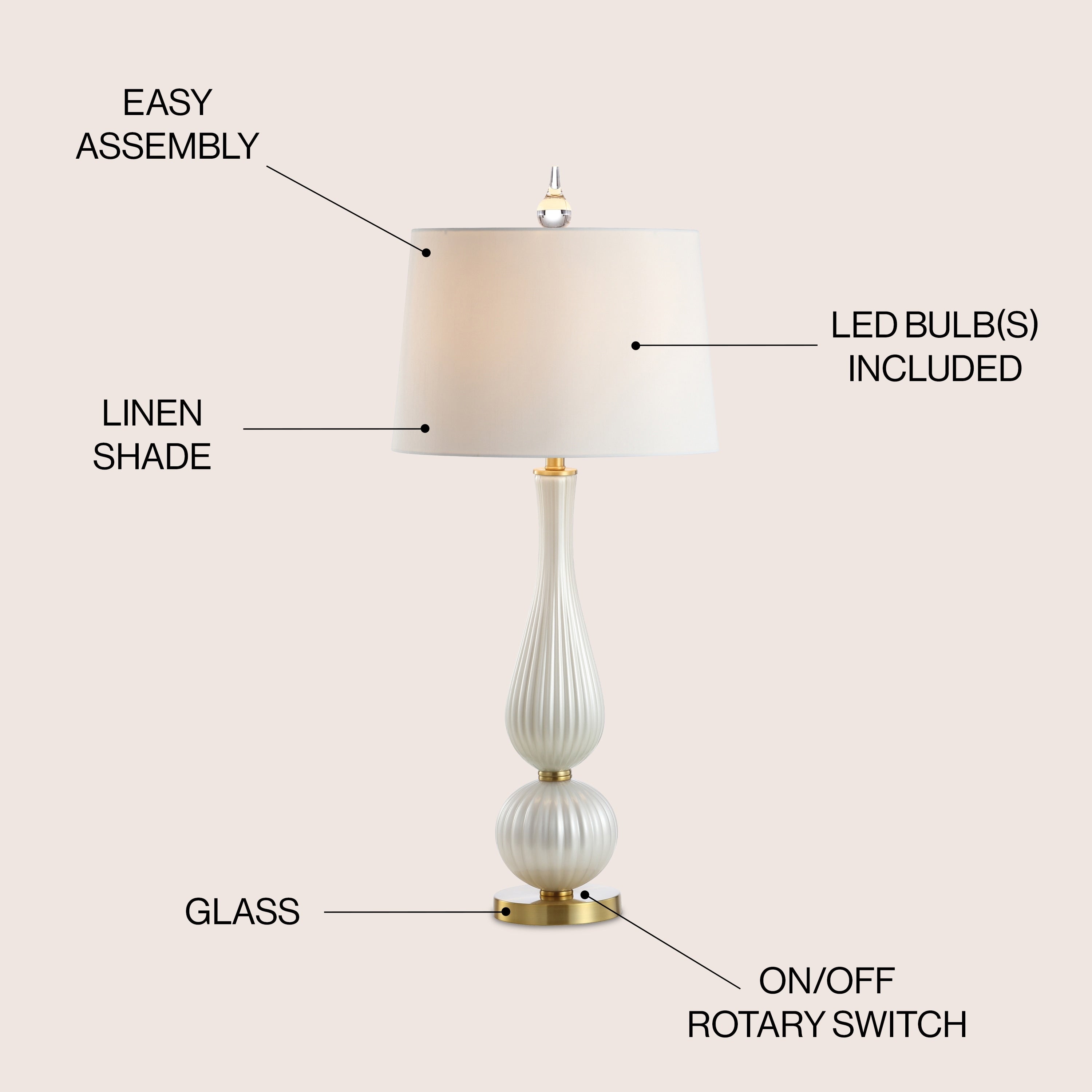 Maddie 33.7 Glass LED Table Lamp, White by JONATHAN Y