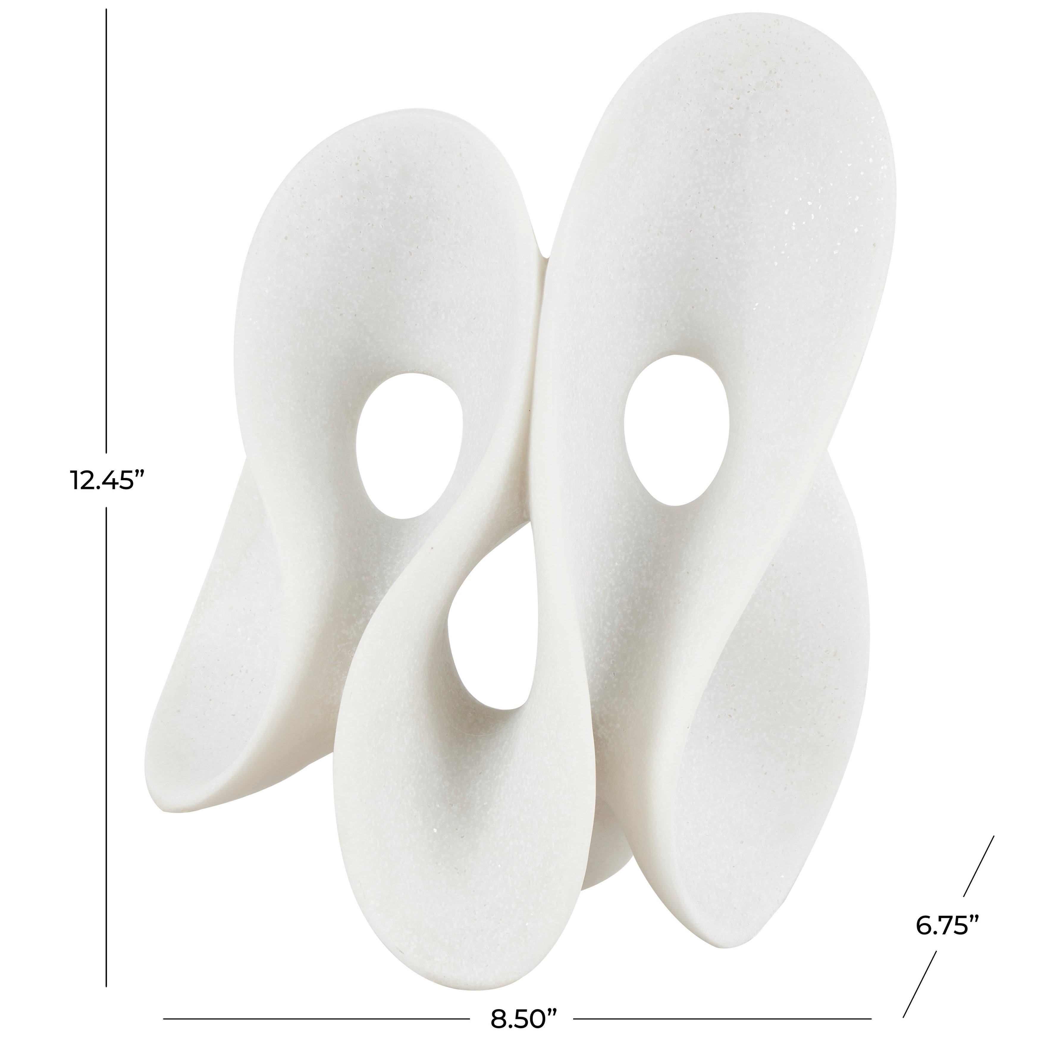 White Polystone Wavy Shaped Abstract Sculpture with Cutouts and Speckled Texturing