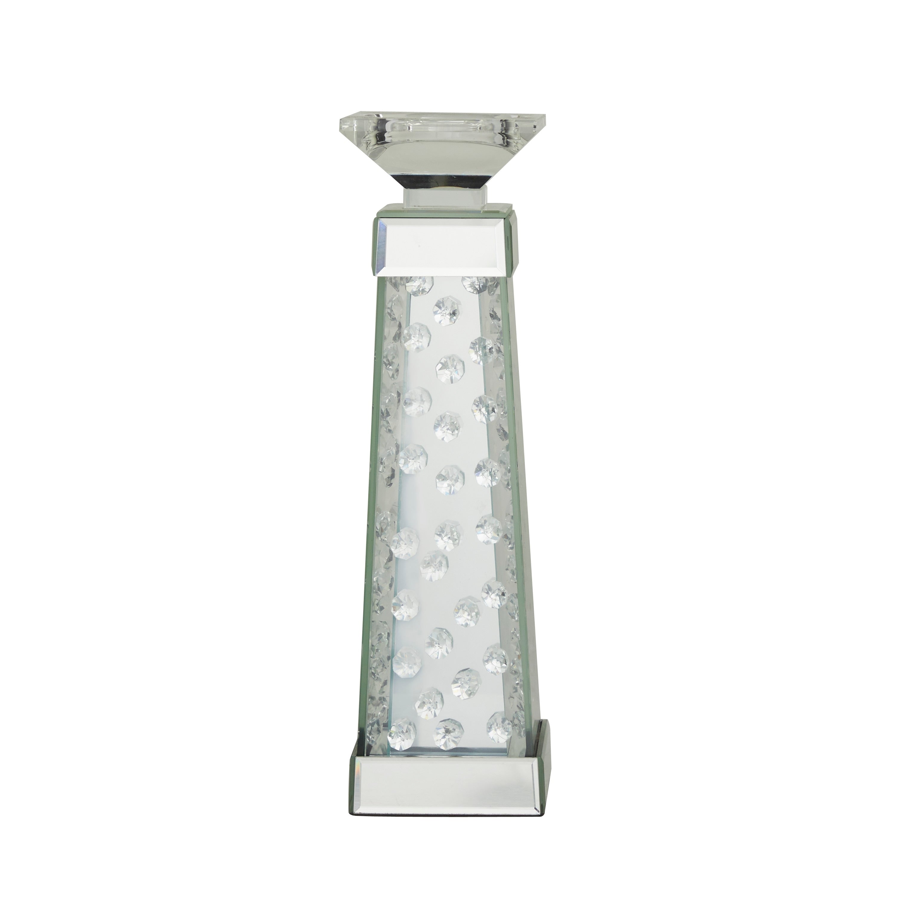 Glass Pillar Candle Holder with Floating Crystals