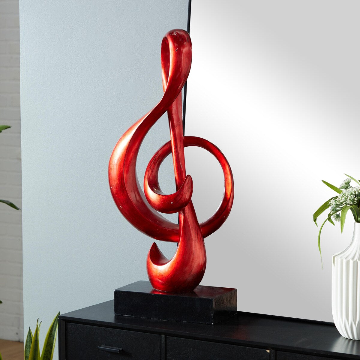 Polystone Music Decorative Sculpture with Black Base - Red - Roche River Decor