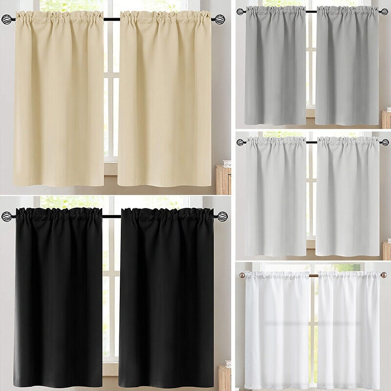 2 Pcs Blackout Kitchen Curtain Tiers with Rod Pocket 34x24