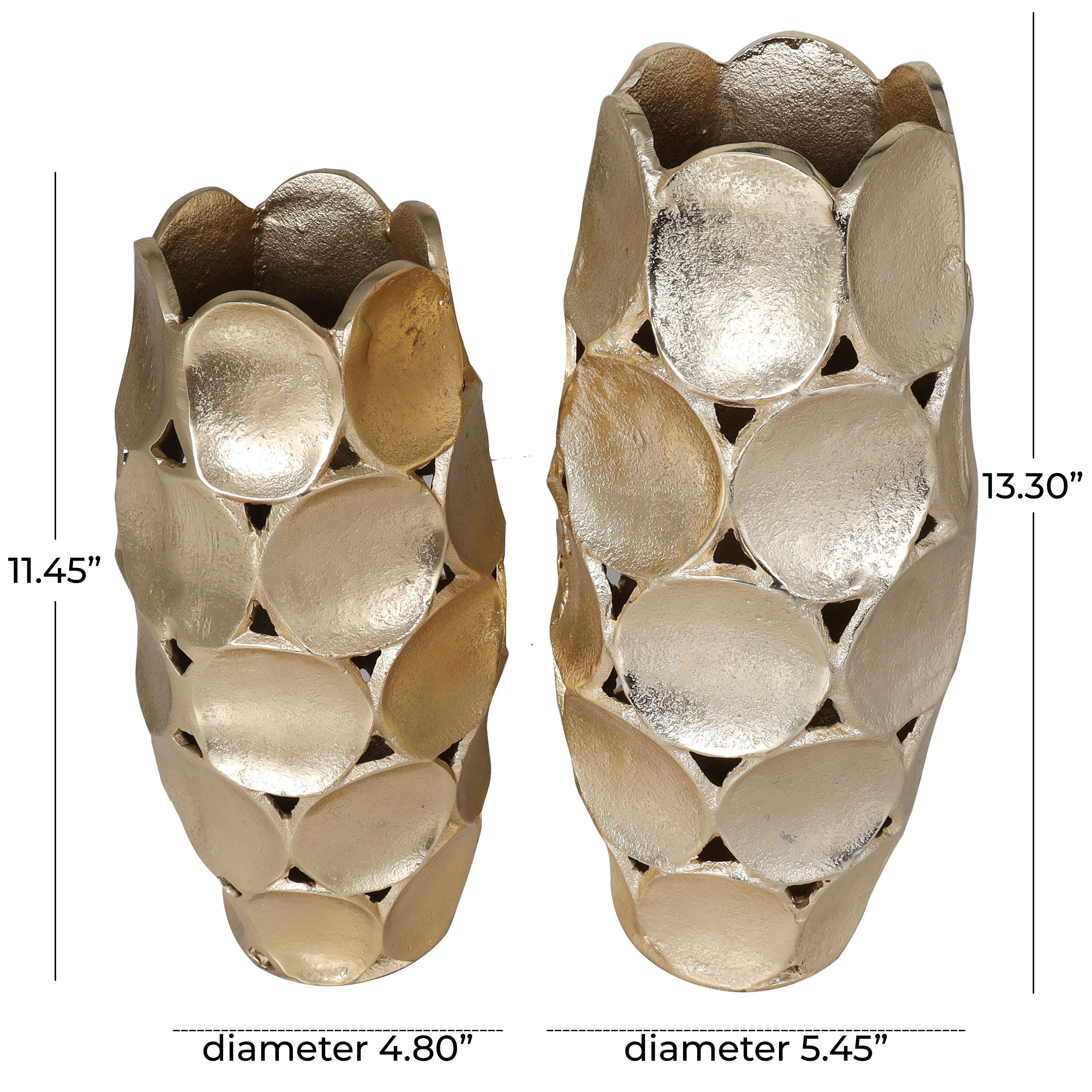 Silver or Gold Aluminum Metal Geometric Open Framed Vase with Circular Plates (Set of 2)