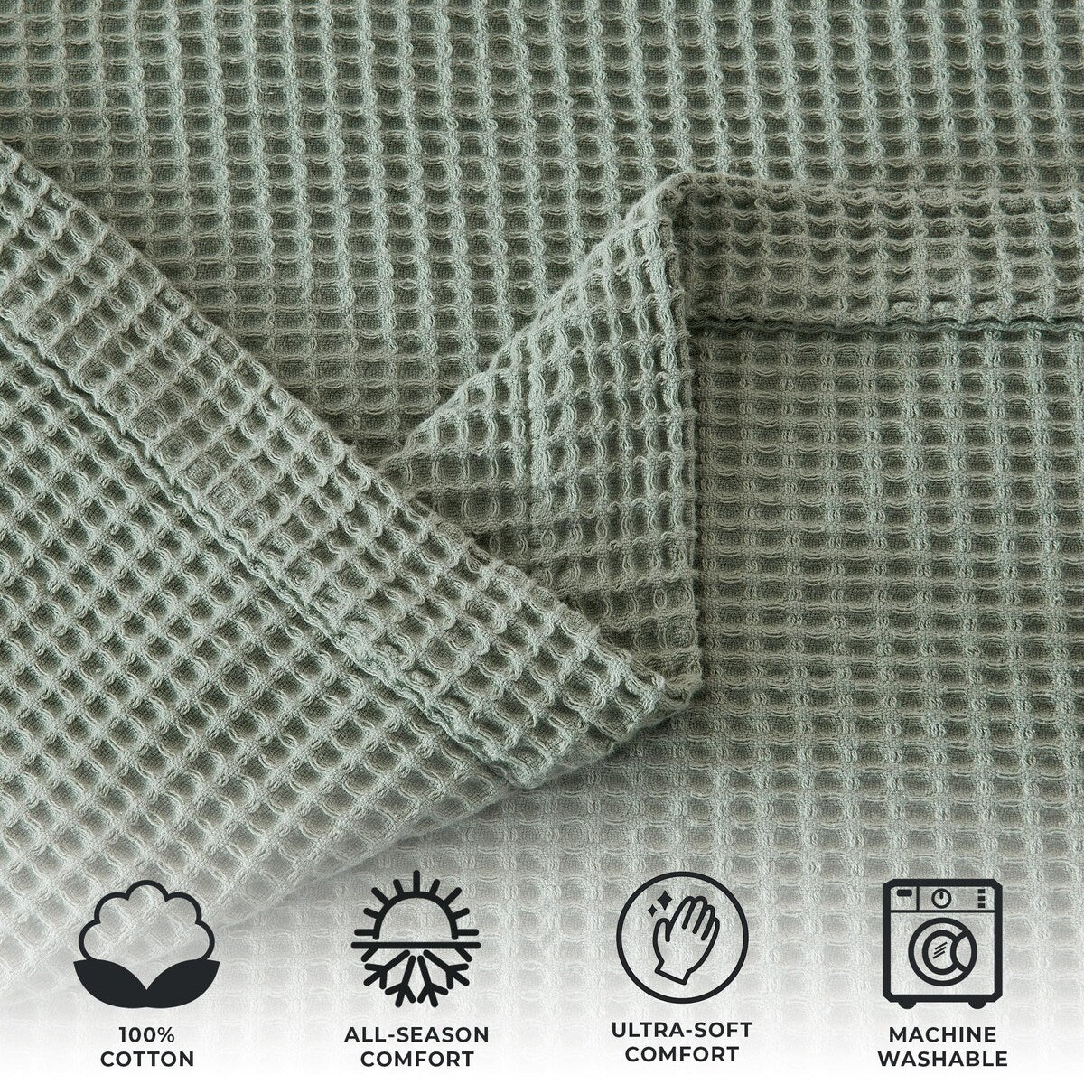 Linery & Co. 100% Cotton All-Season Lightweight Waffle Weave Knit Throw Blanket