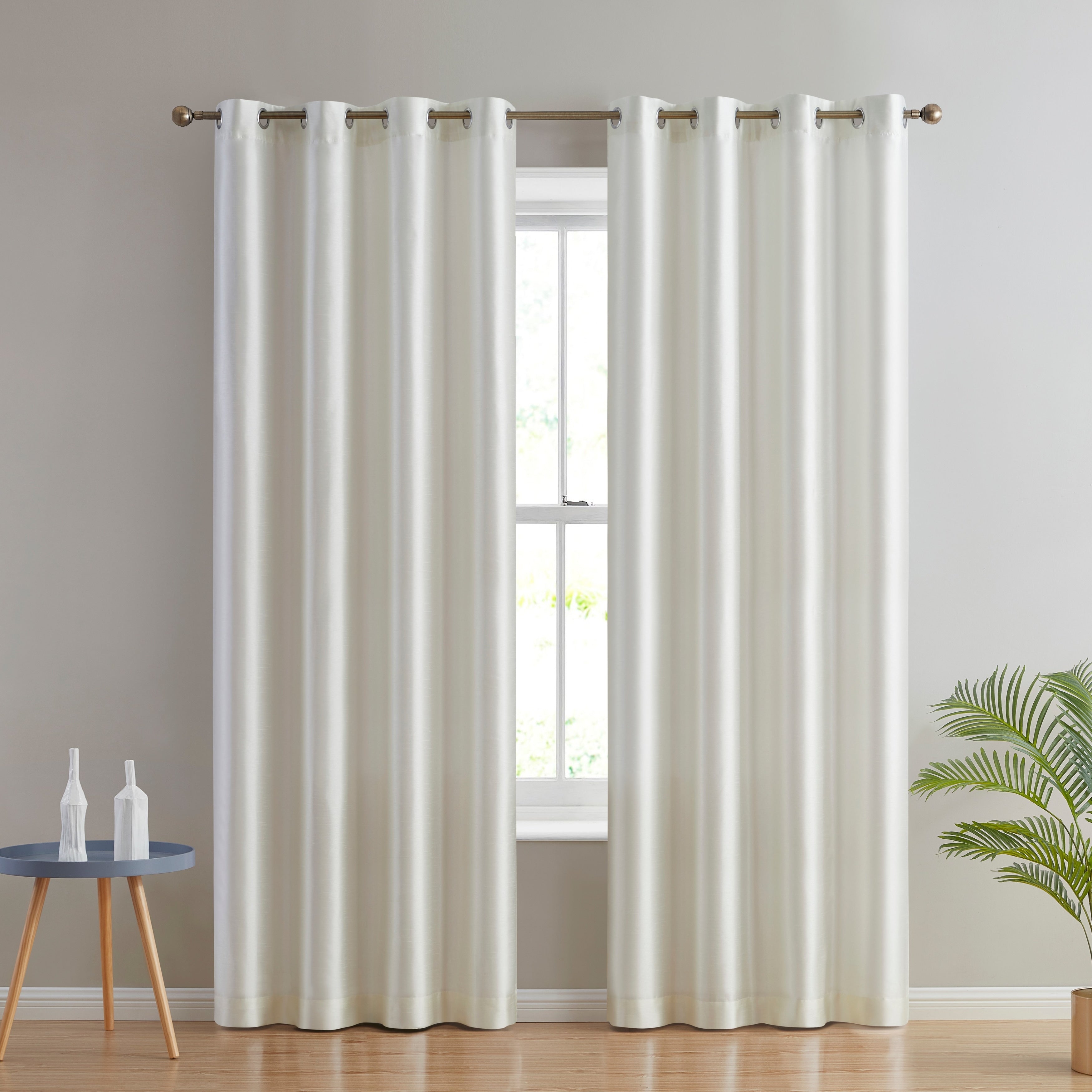 HLC.me Jefferson Faux Silk Semi Sheer Light Filtering Lined Grommet Window Curtain Bedroom, 2 Panels